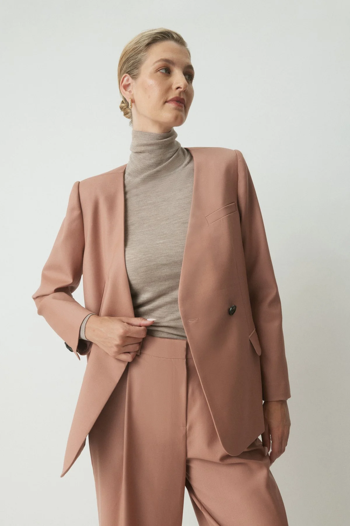 Adelena Wool Suit Jacket - Dusty Pink - Image 5