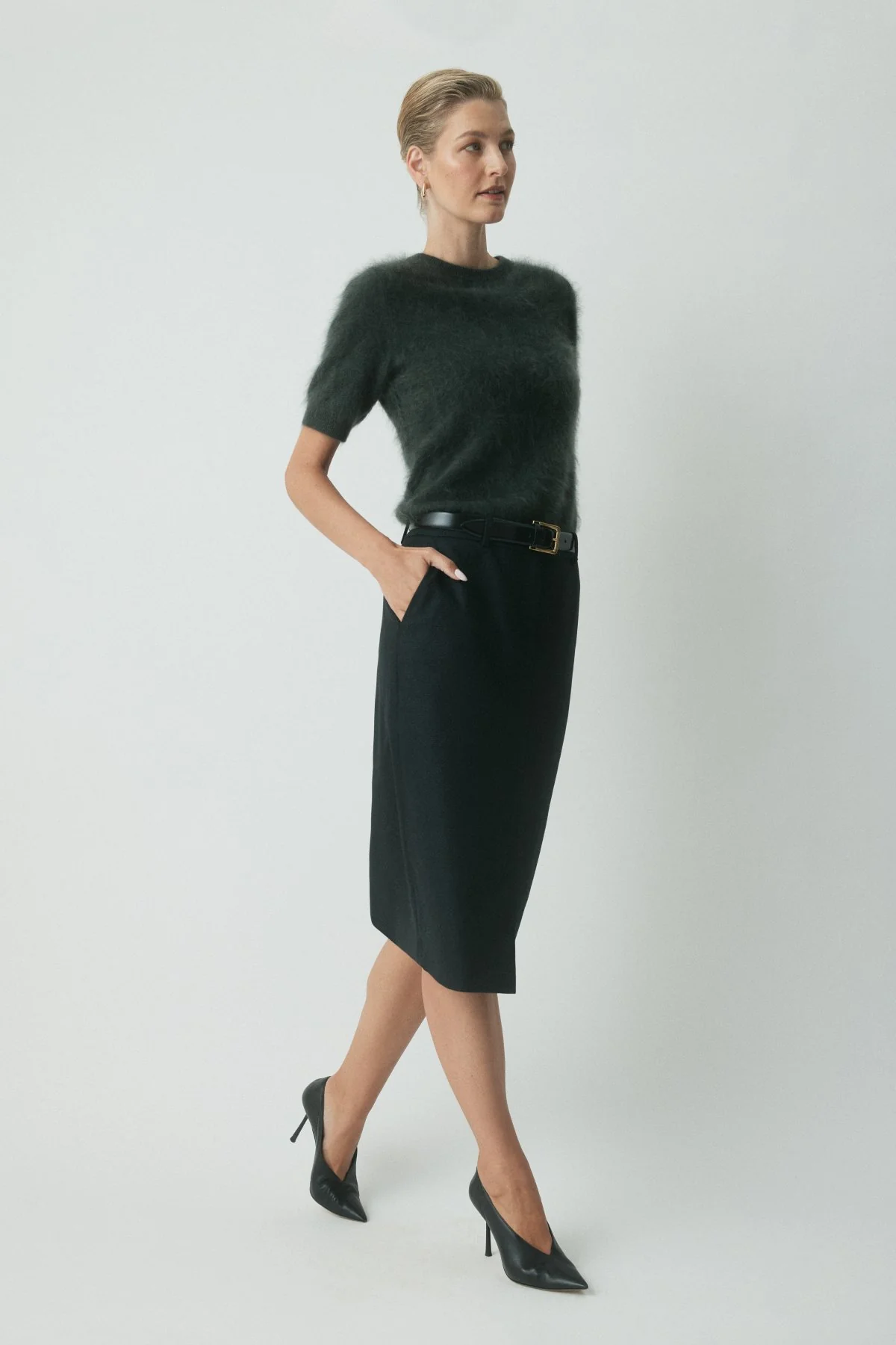 Asta Wool Suit Skirt - Moss Check - Image 3