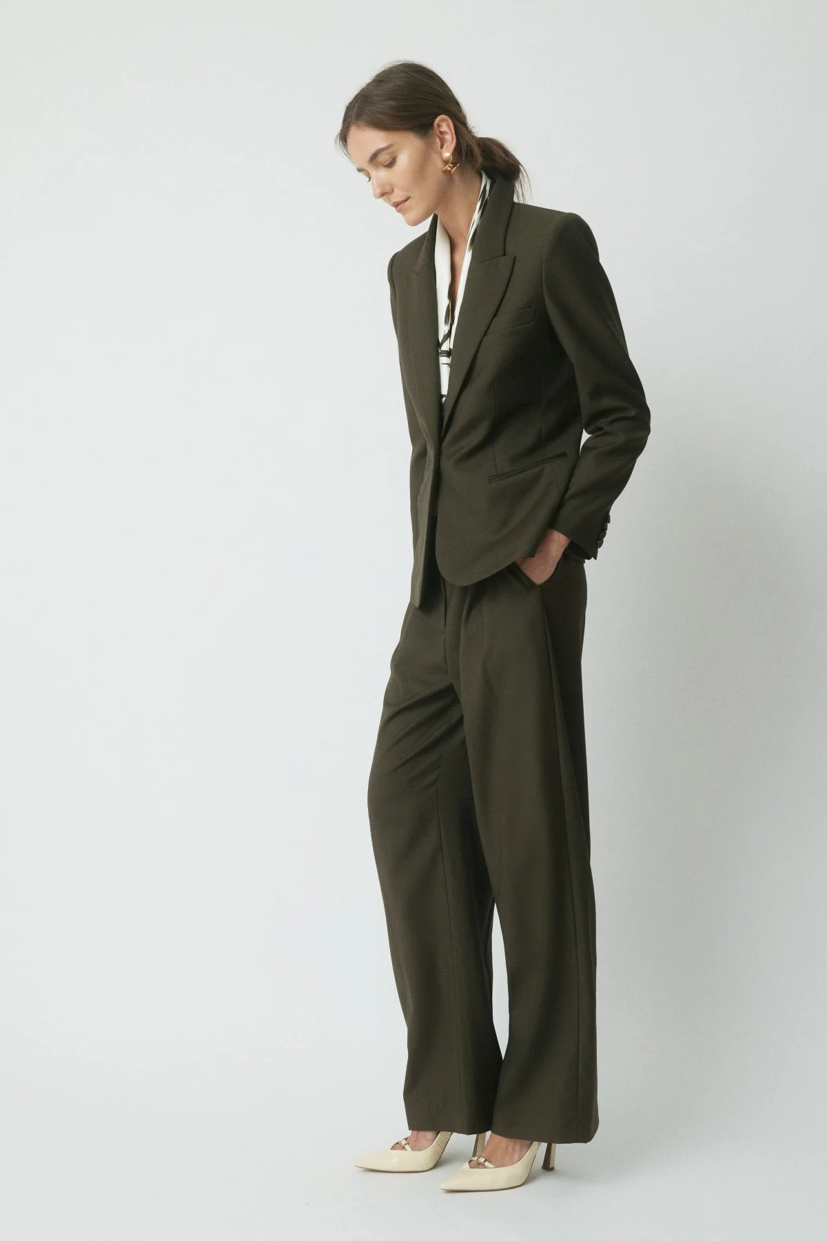 Astrid Wool Suit Jacket - Dark Olive - Image 3