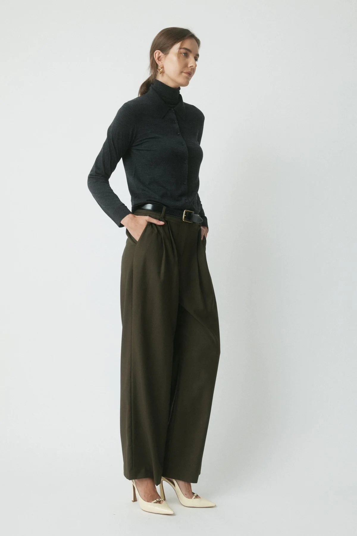 Astrid Wool Suit Pant - Dark Olive - Image 3