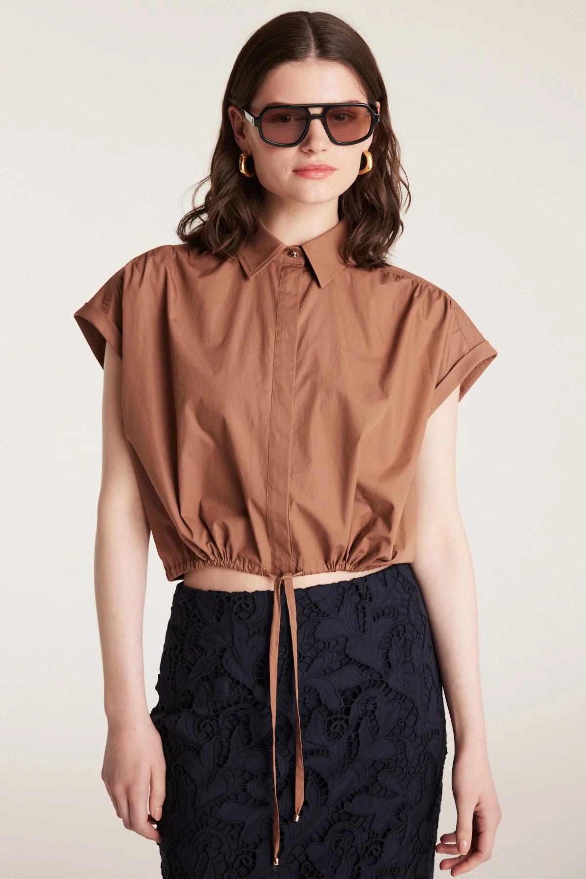 Belle Crop Shirt - Mocha - Image 2