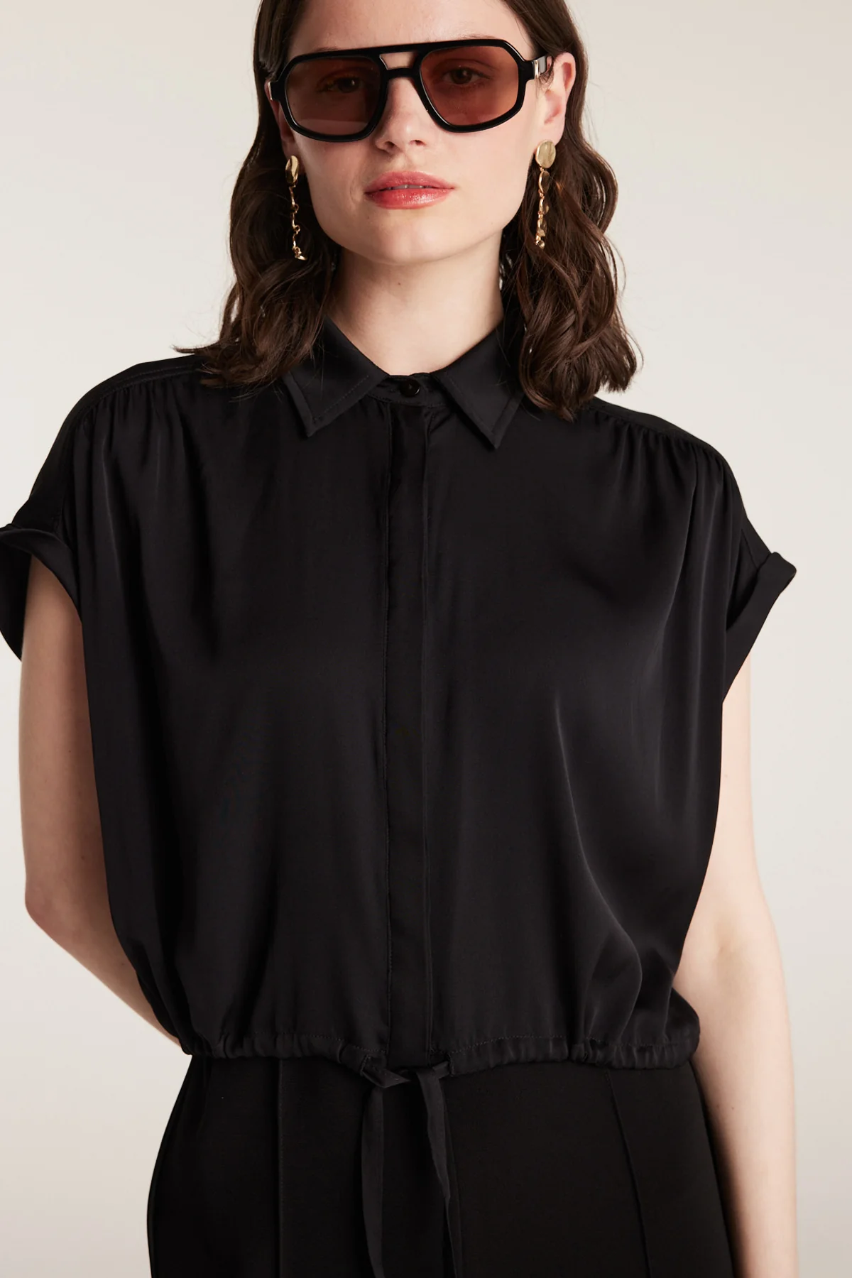 Belle Silk Crop Shirt - Black - Image 5