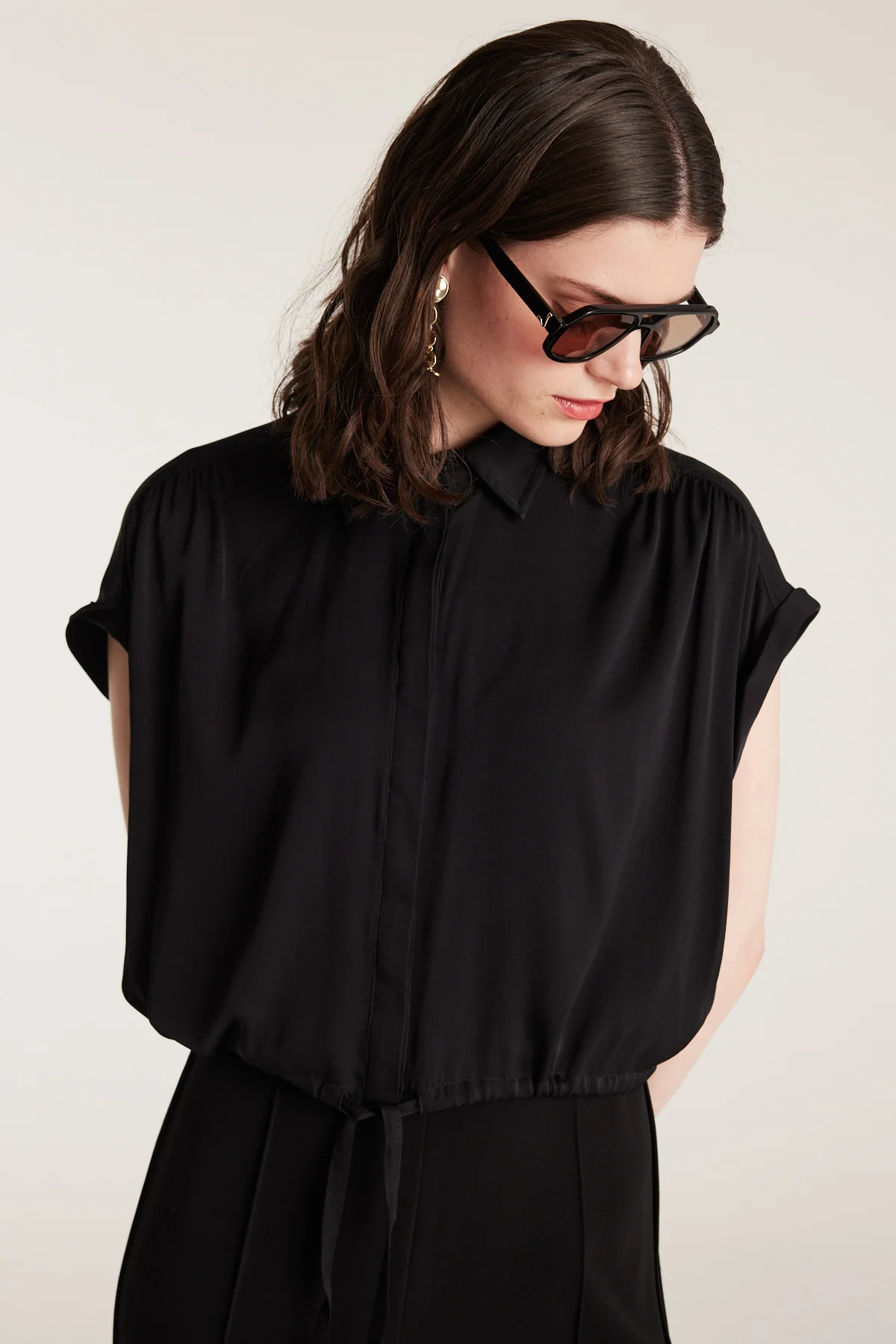 Belle Silk Crop Shirt - Black - Image 7