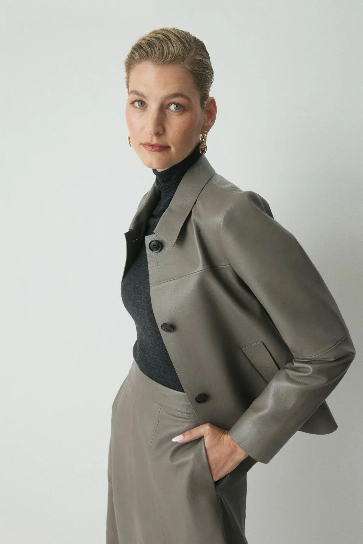 Birken Leather Jacket - Pewter - Image 5