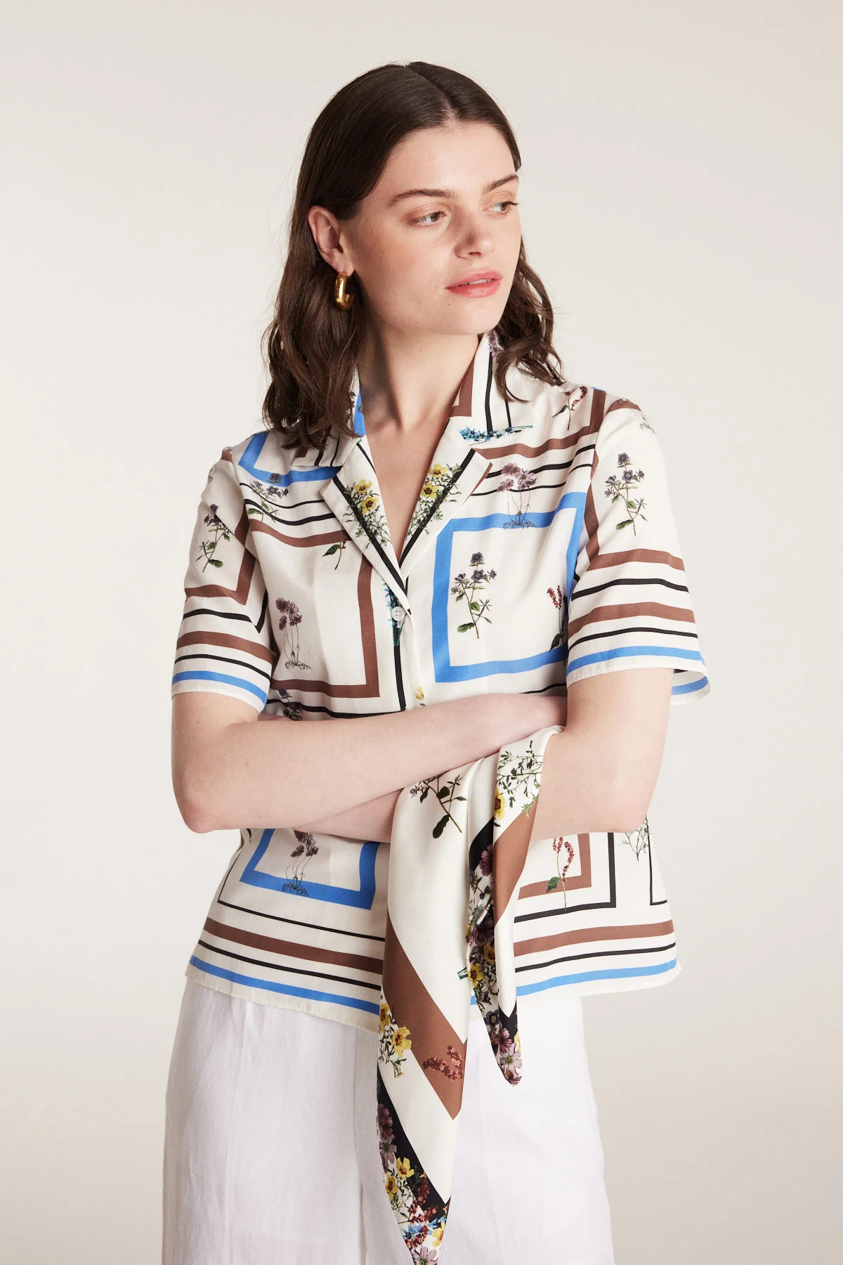 Botanical Silk Scarf - White/Blue - Image 4