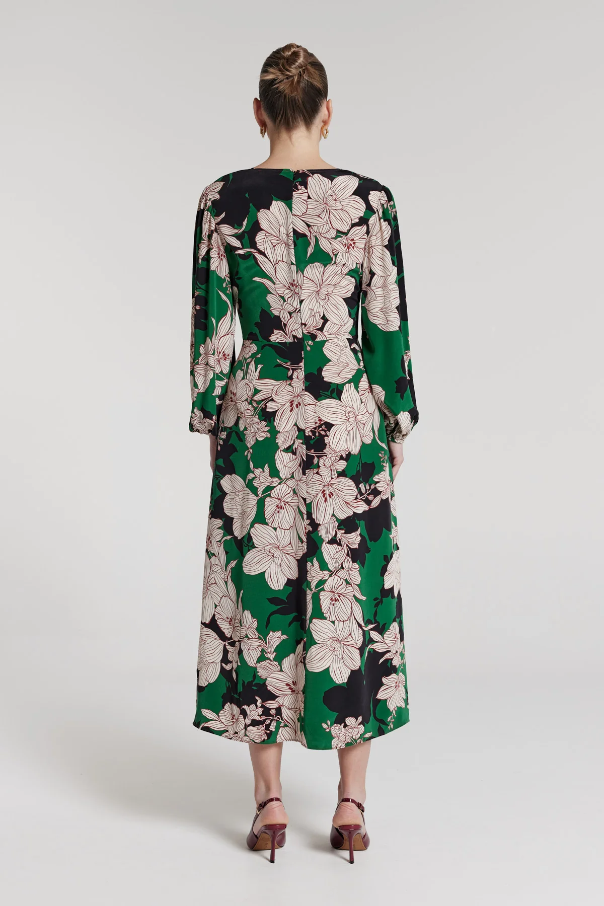 Callie Silk Dress - Green Print - Image 3