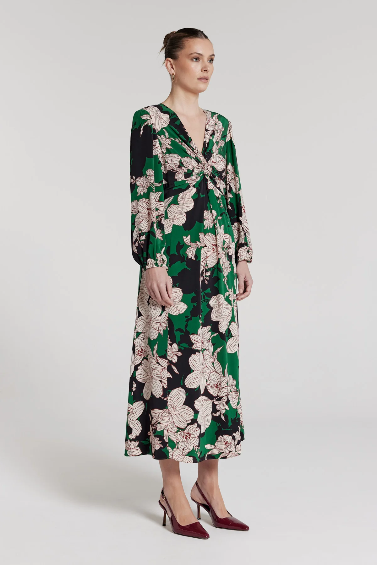 Callie Silk Dress - Green Print - Image 5