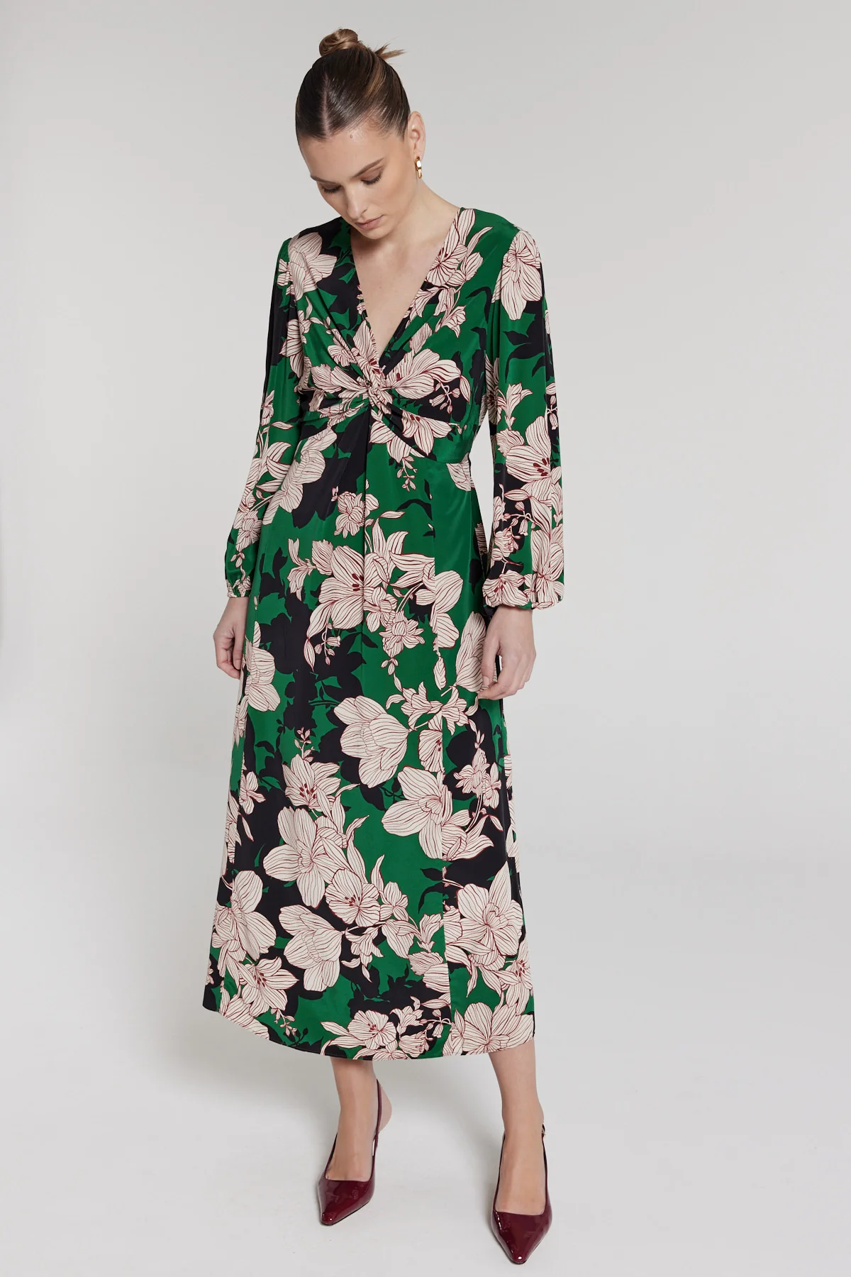 Callie Silk Dress - Green Print - Image 6