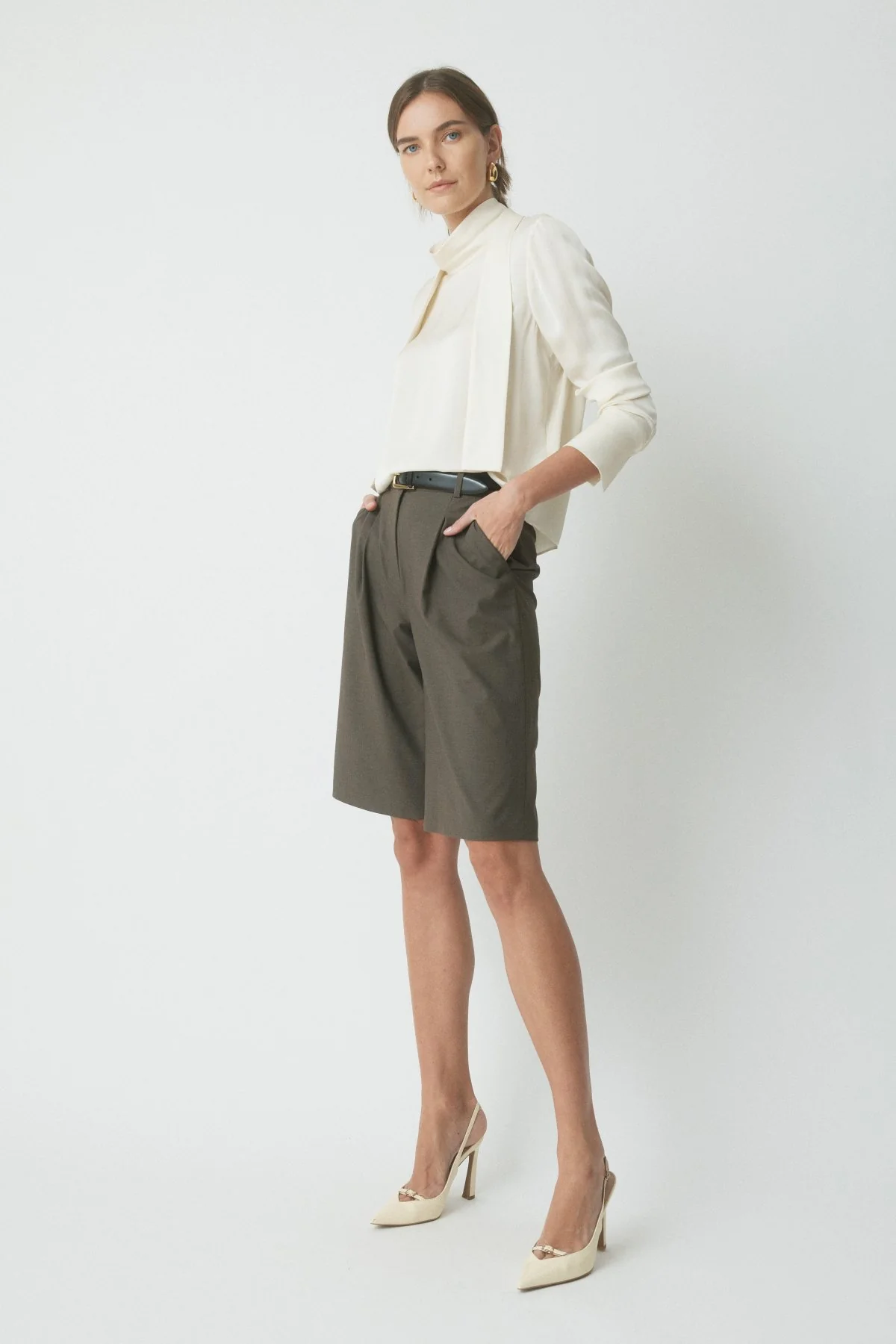 Campbell Silk Tie-Neck Top - Cream - Image 3