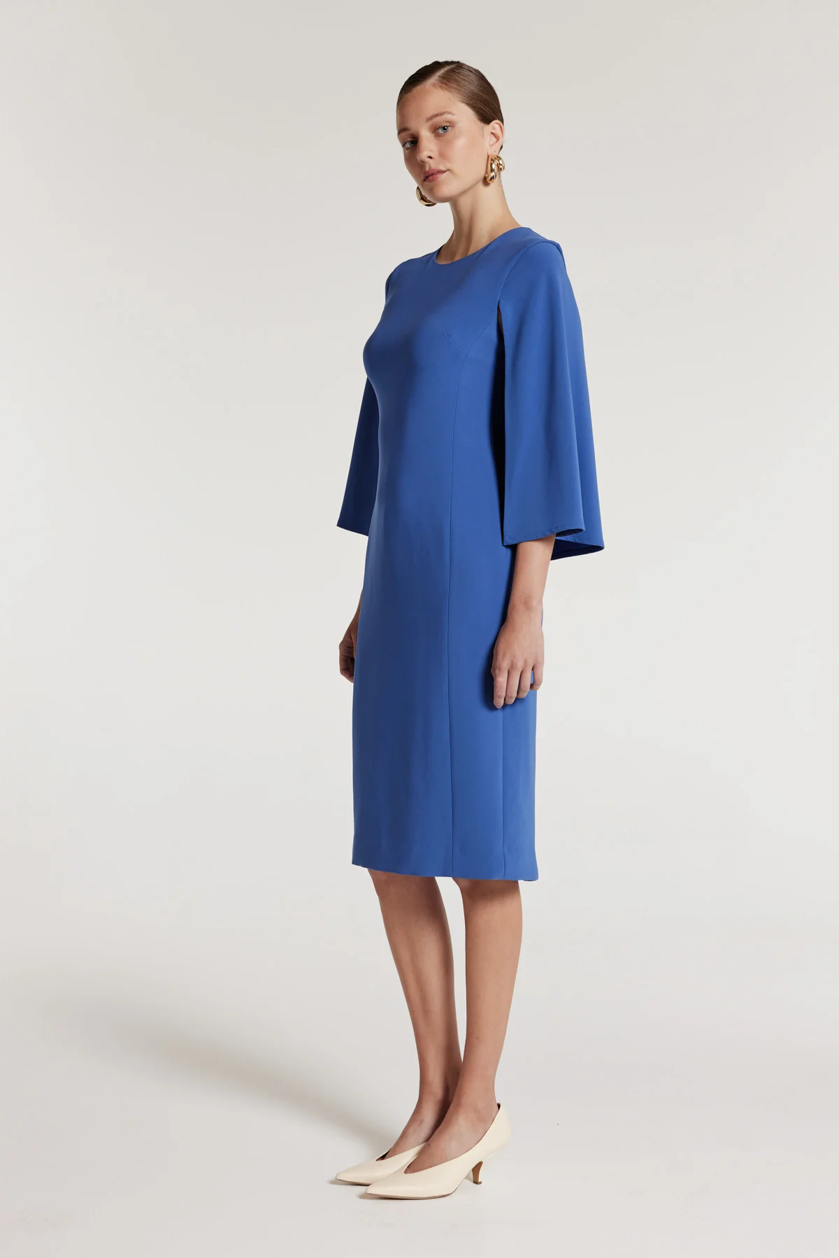 Cape Sleeve Dress - Mid Blue - Image 4