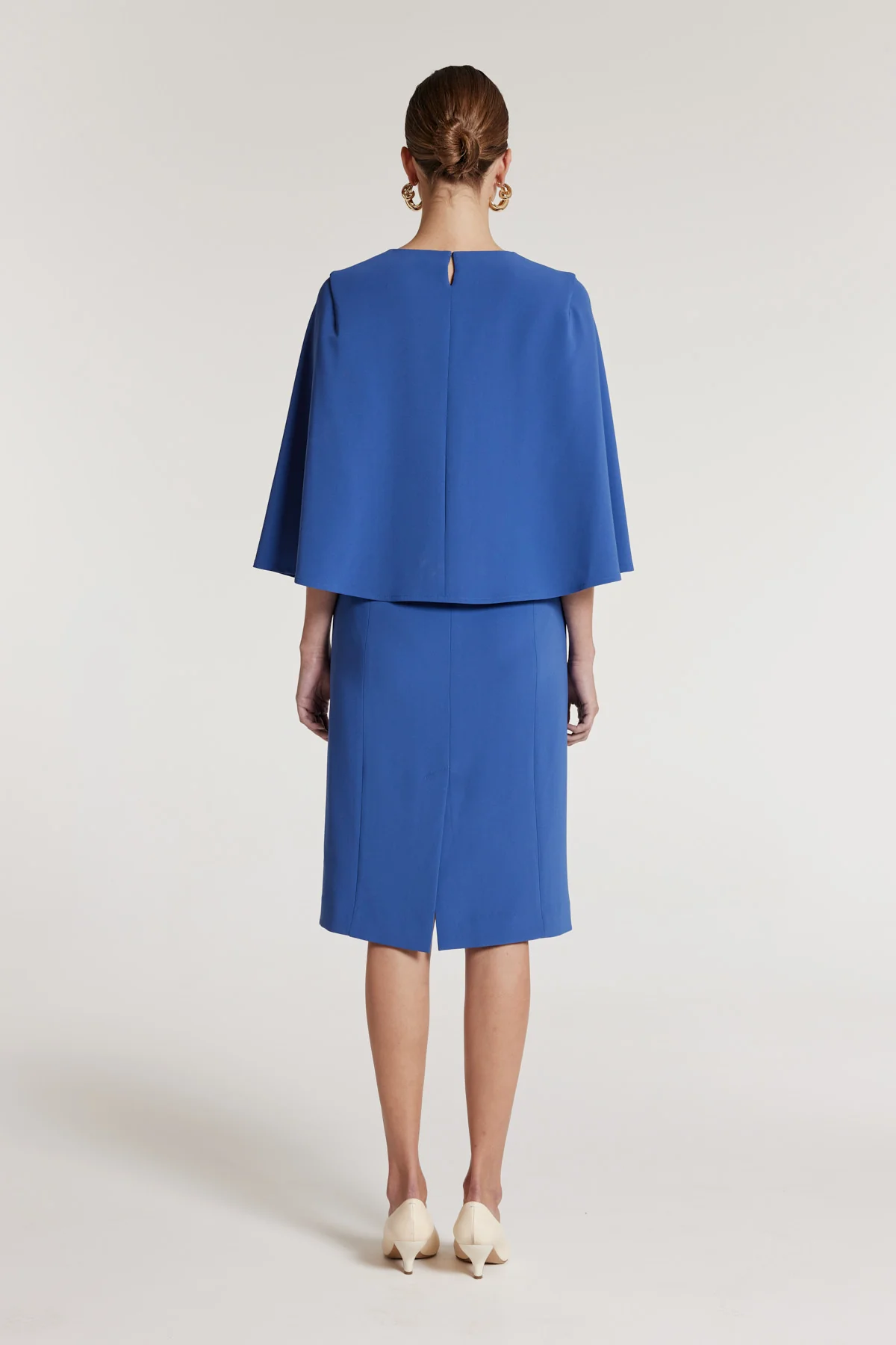 Cape Sleeve Dress - Mid Blue - Image 5