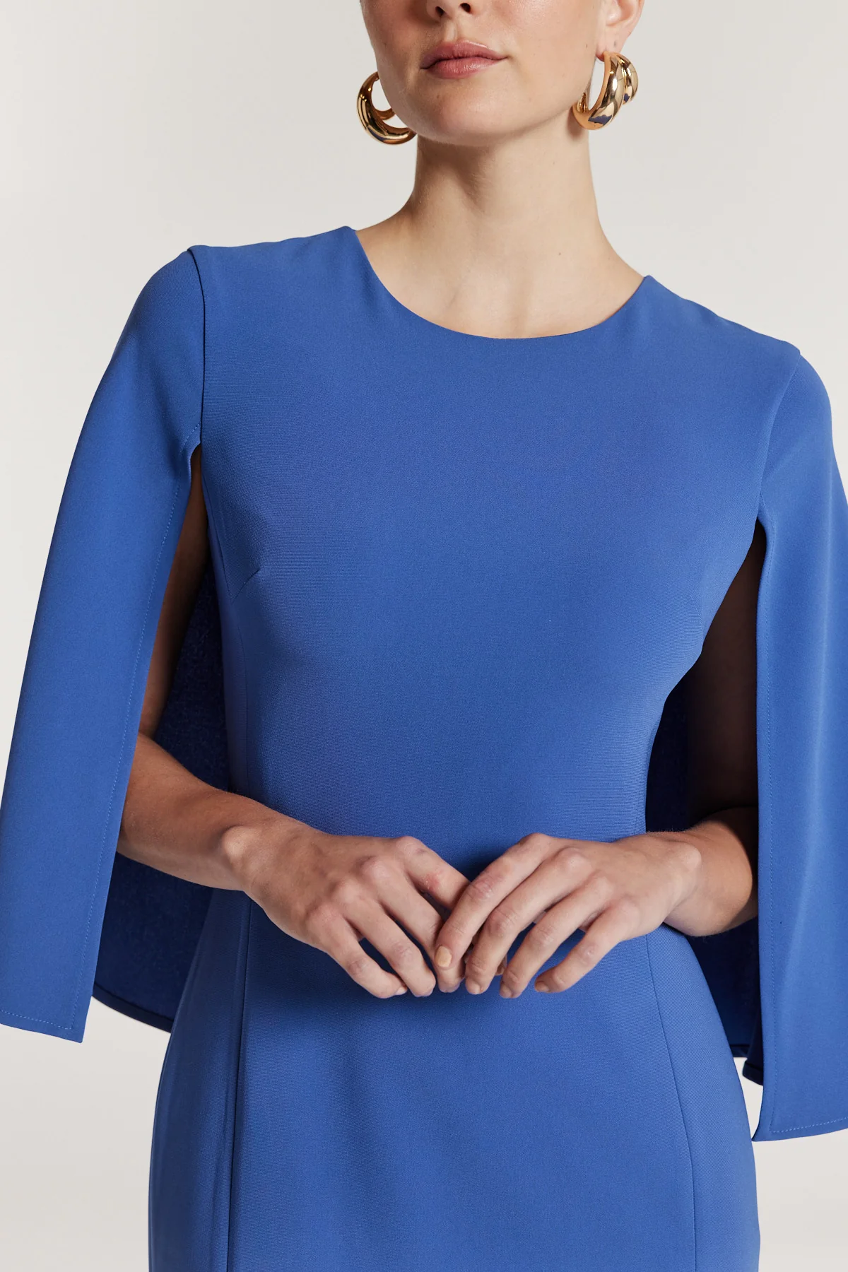 Cape Sleeve Dress - Mid Blue - Image 6