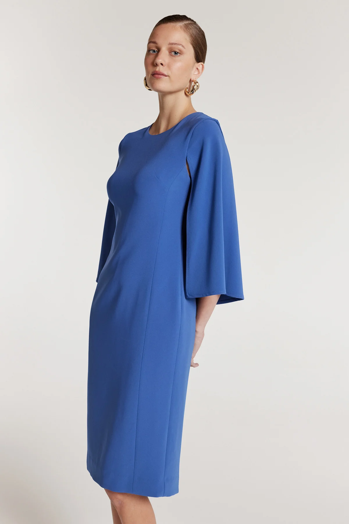 Cape Sleeve Dress - Mid Blue - Image 7