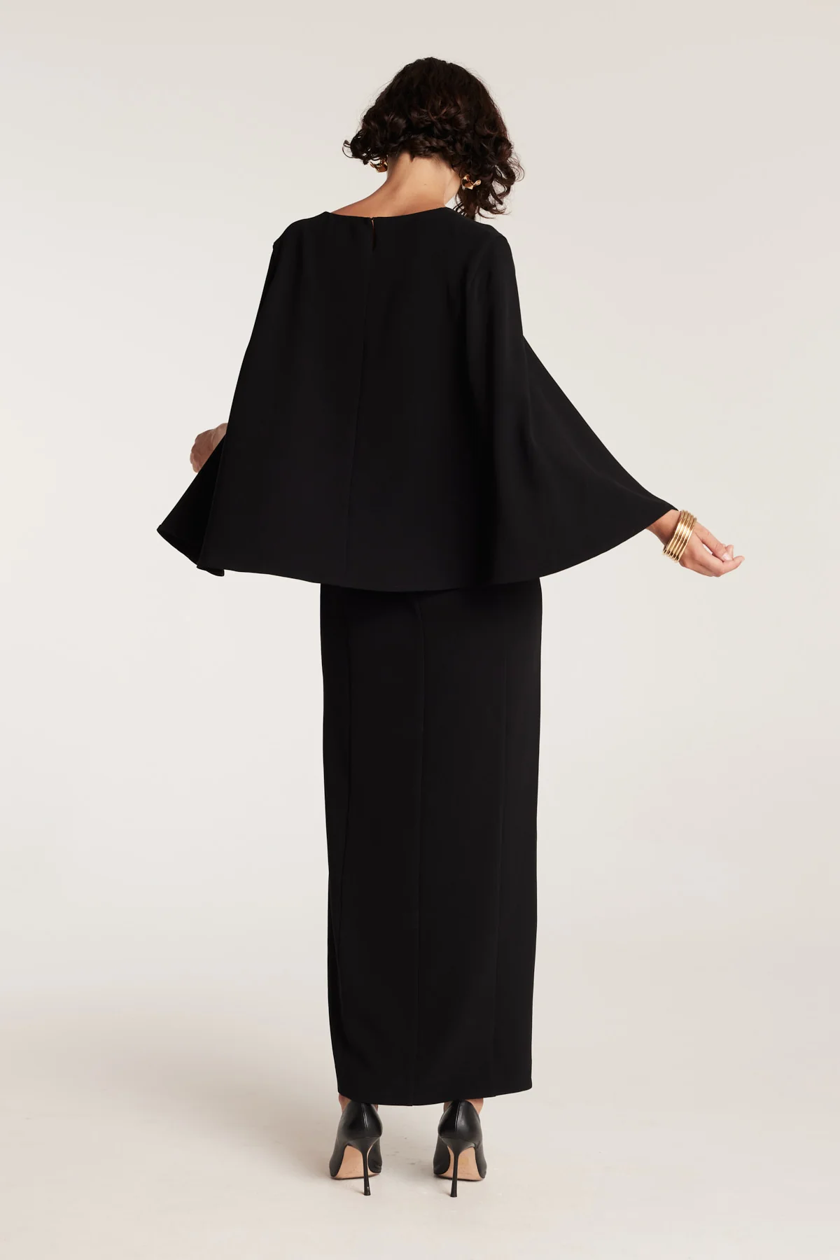Cape Sleeve Gown - Black - Image 5