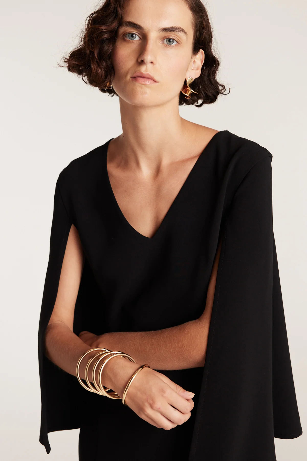 Cape Sleeve Gown - Black - Image 6