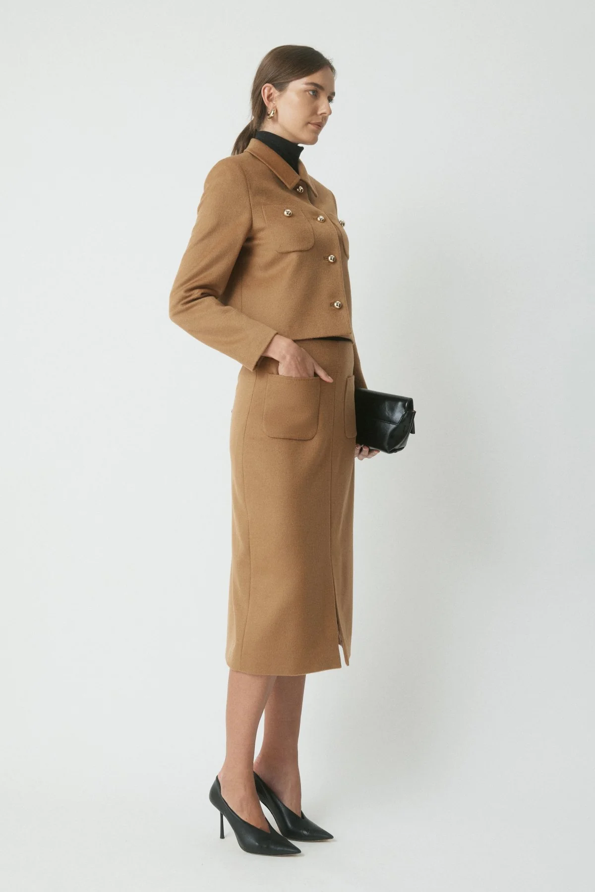 Carina Wool Crop Jacket - Camel - Image 3