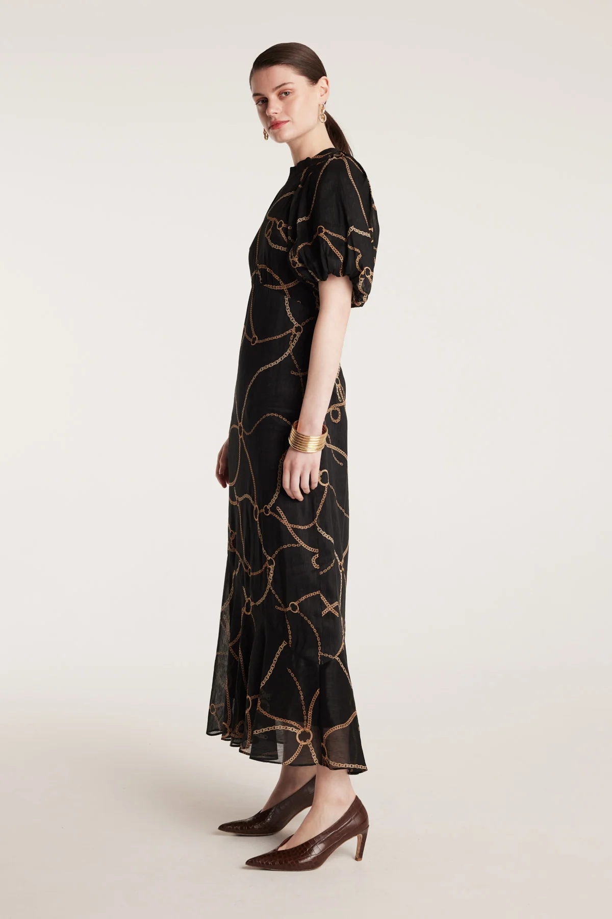 Chain Linen Dress - Black/Gold - Image 3