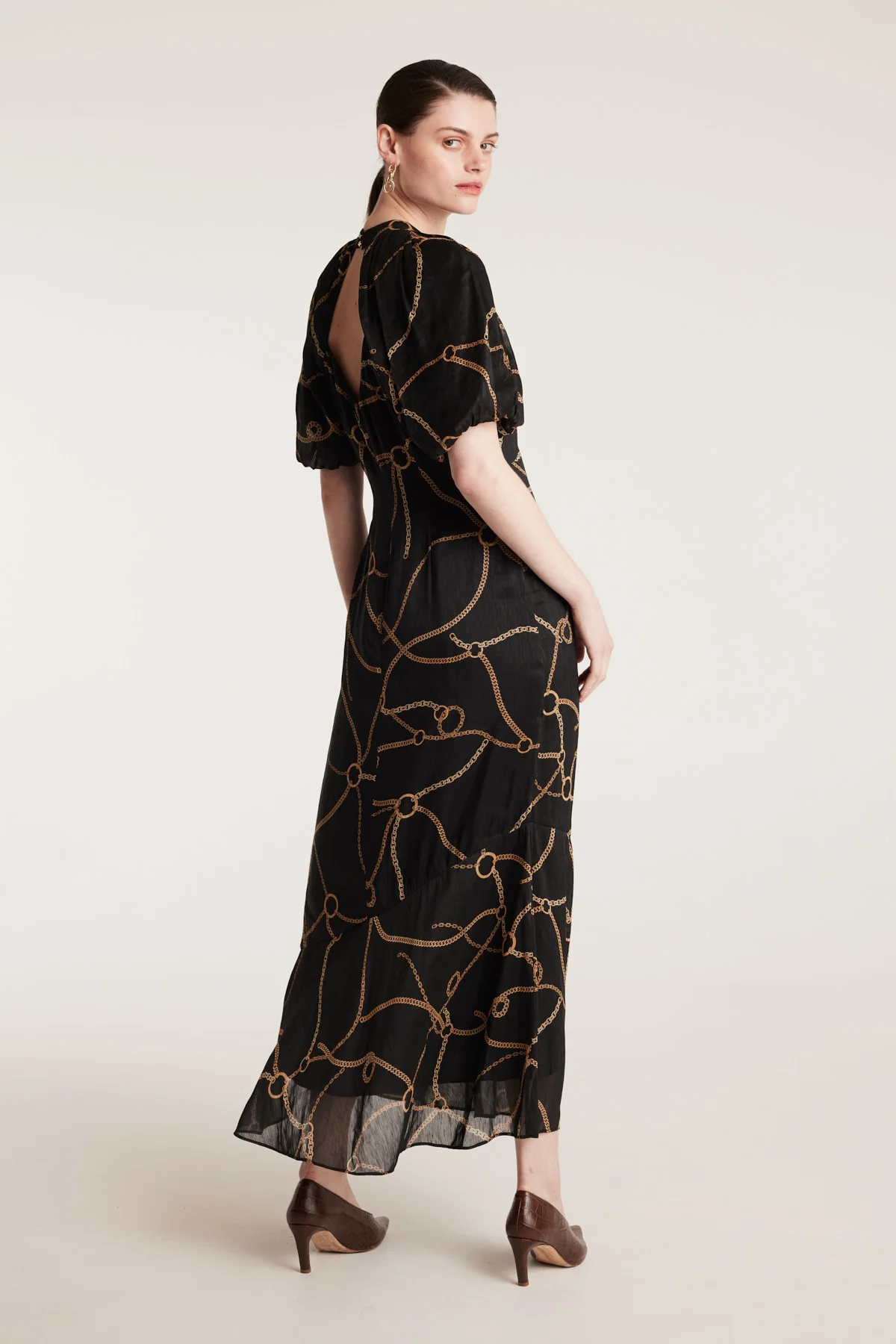 Chain Linen Dress - Black/Gold - Image 4