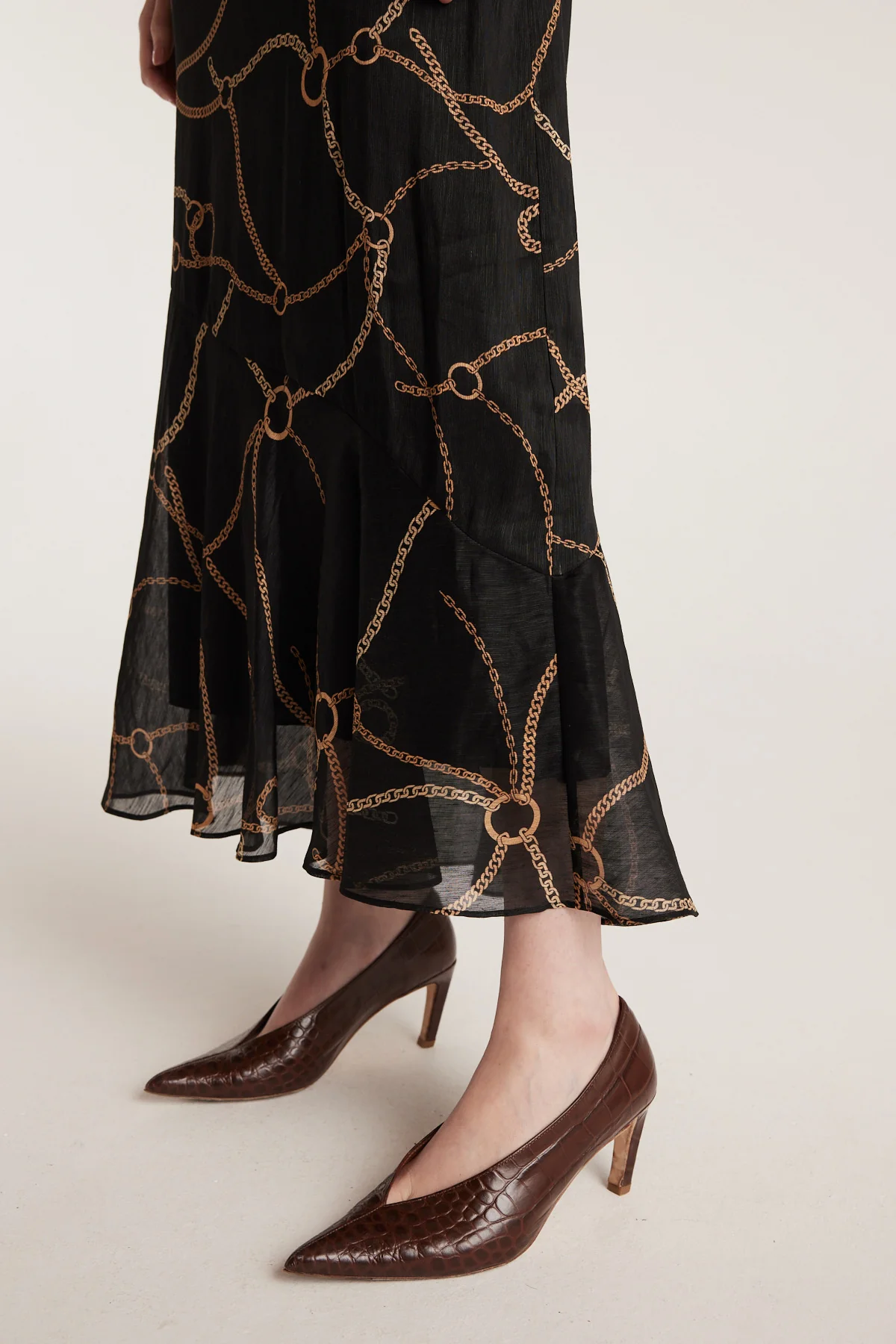 Chain Linen Dress - Black/Gold - Image 5
