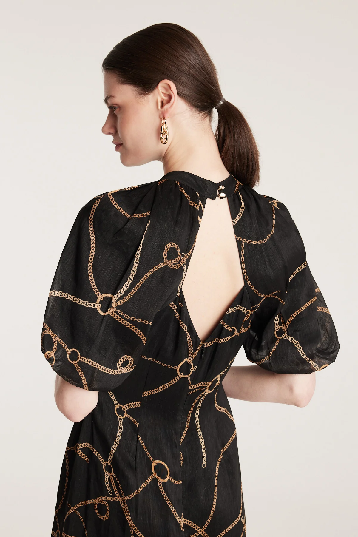 Chain Linen Dress - Black/Gold - Image 6