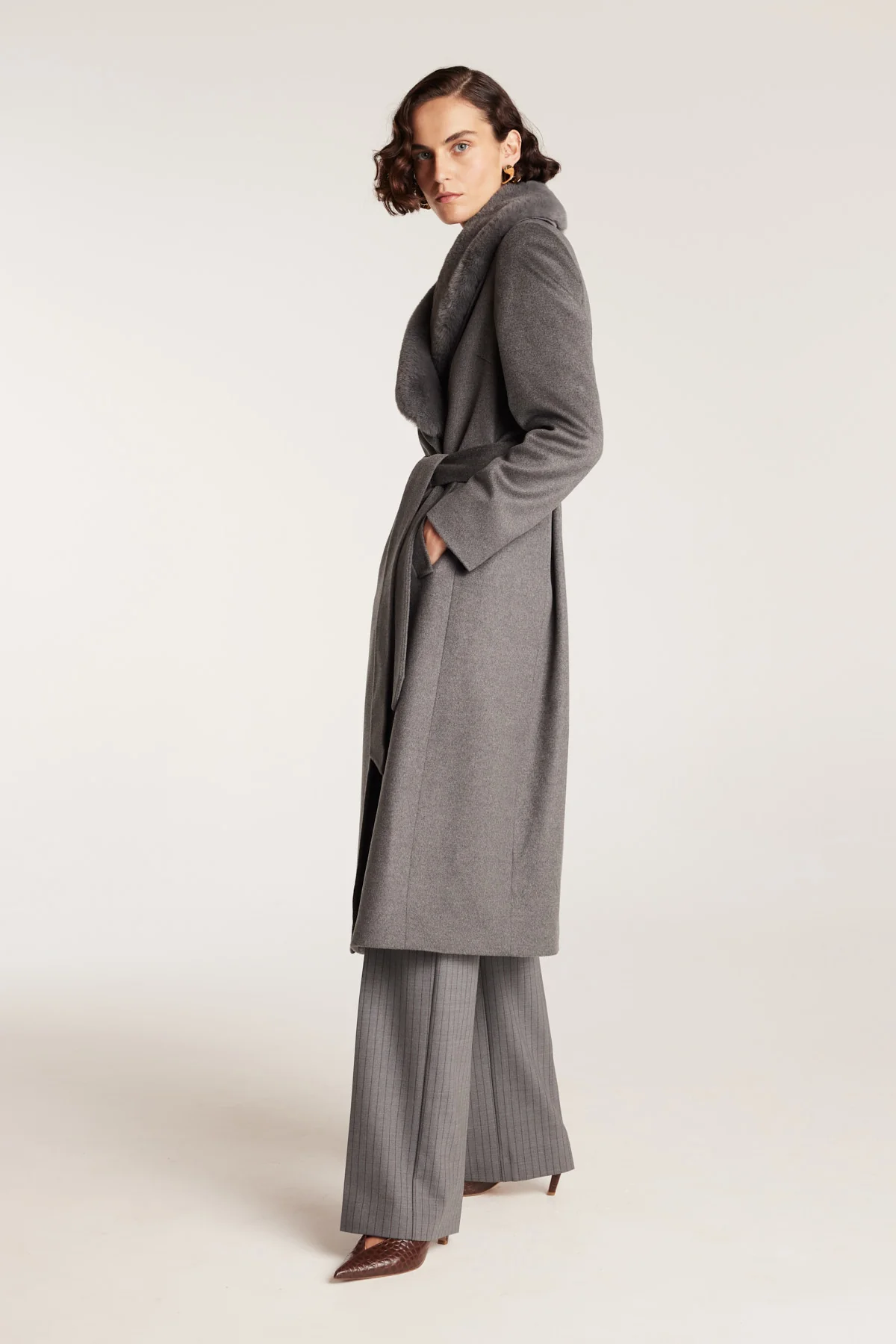 Fur Collar Coat - Charcoal - Image 10