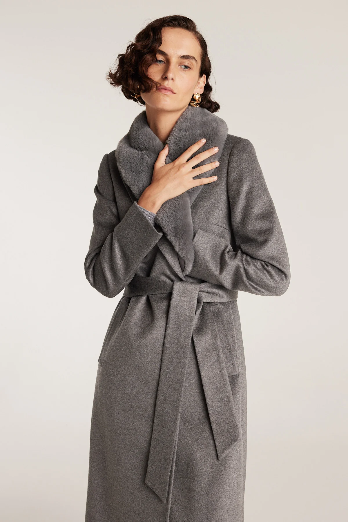 Fur Collar Coat - Charcoal - Image 2