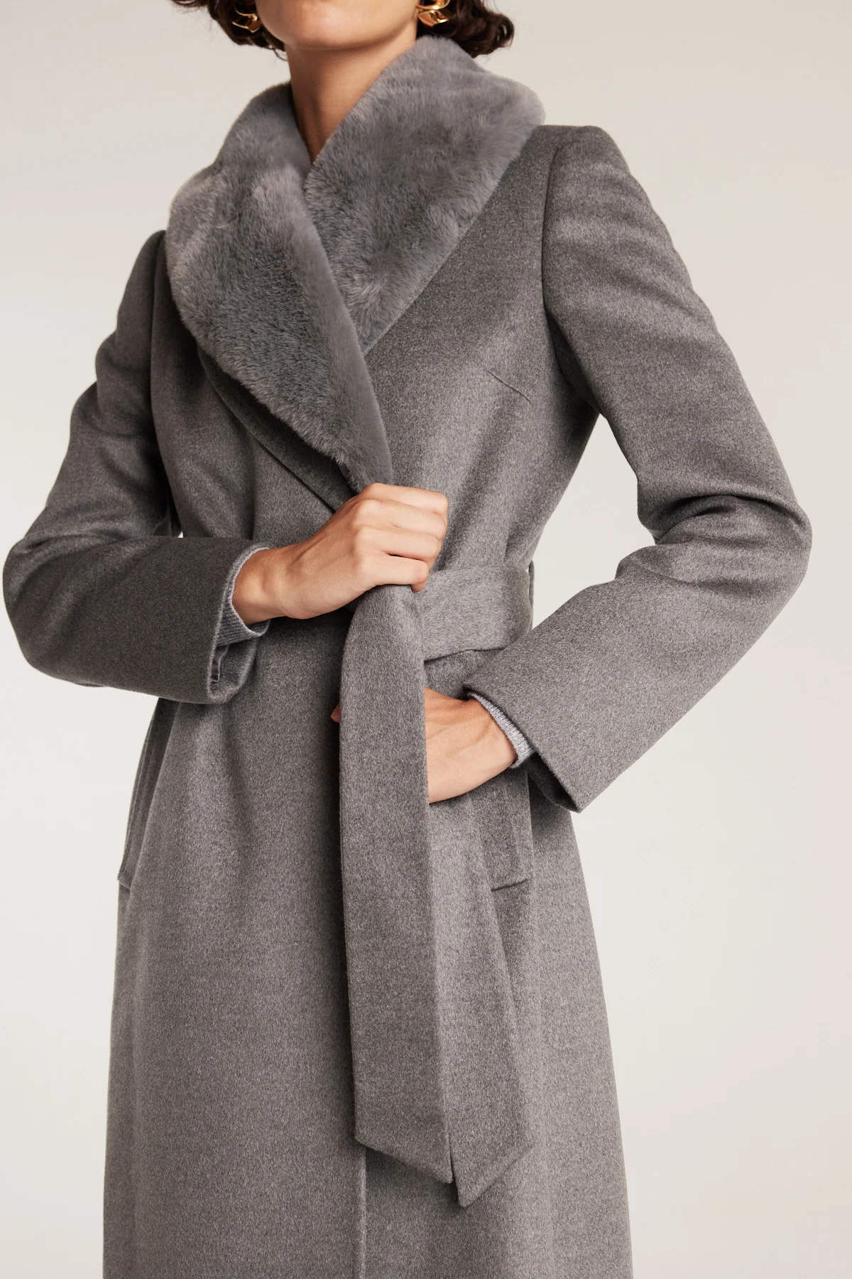 Fur Collar Coat - Charcoal - Image 6