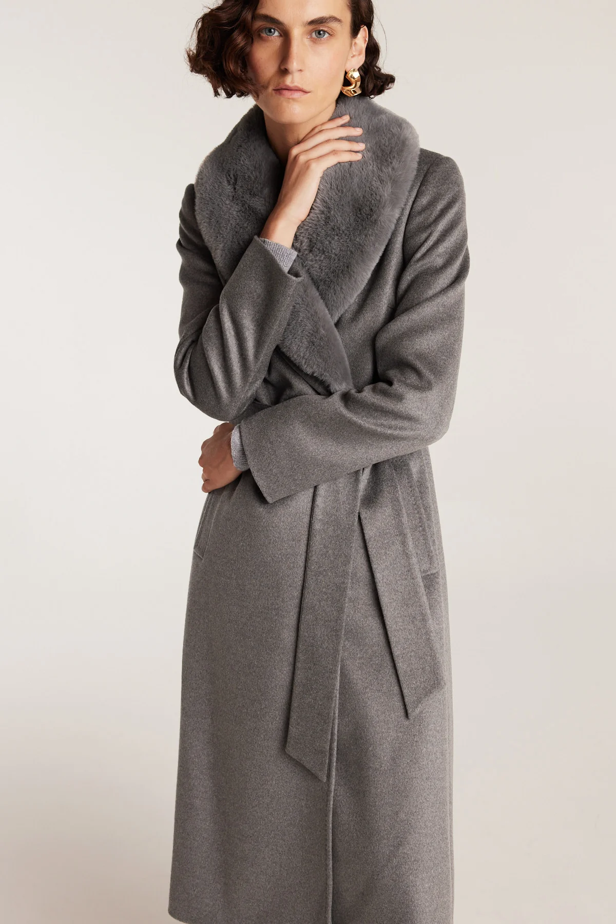 Fur Collar Coat - Charcoal - Image 8