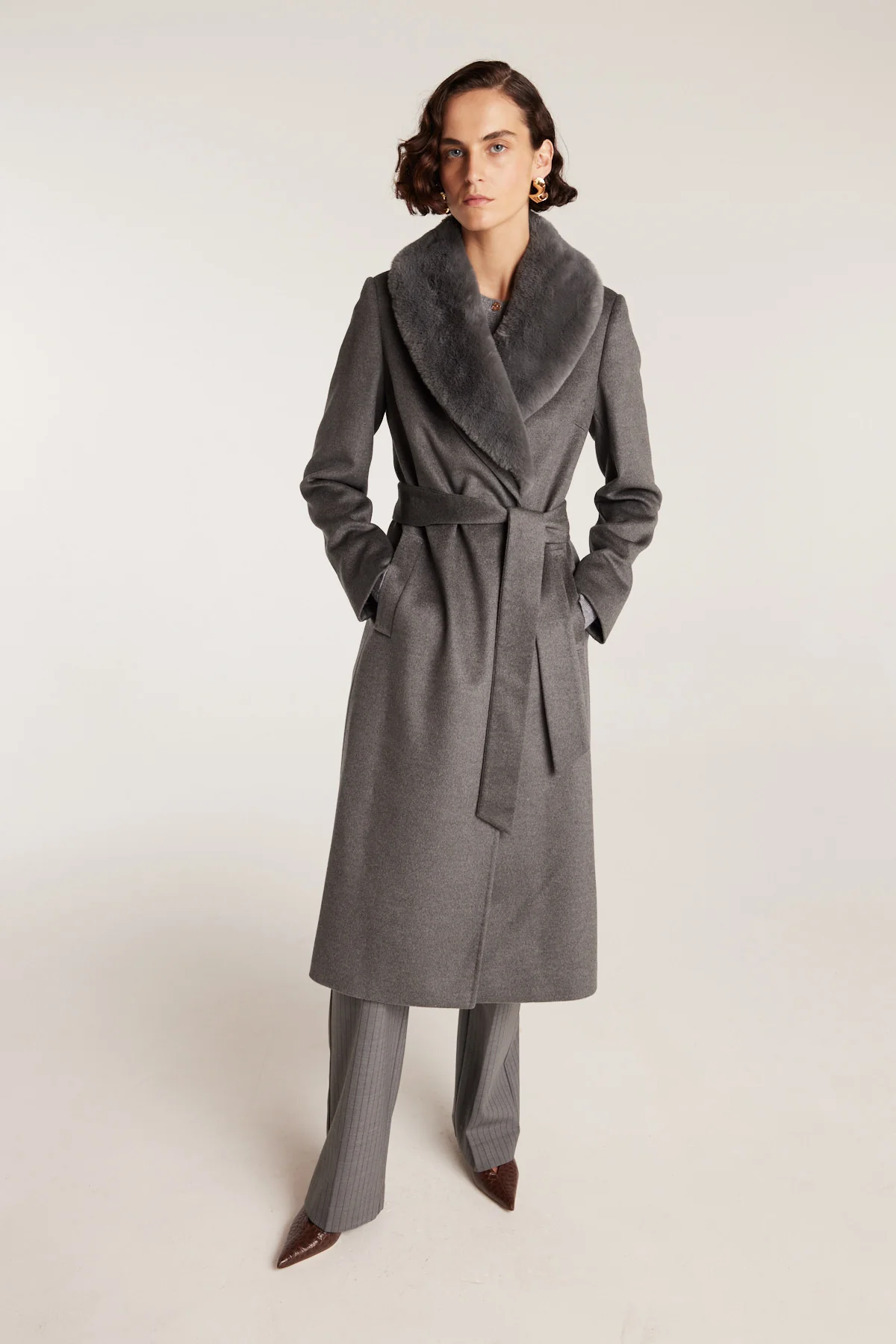 Fur Collar Coat - Charcoal - Image 9