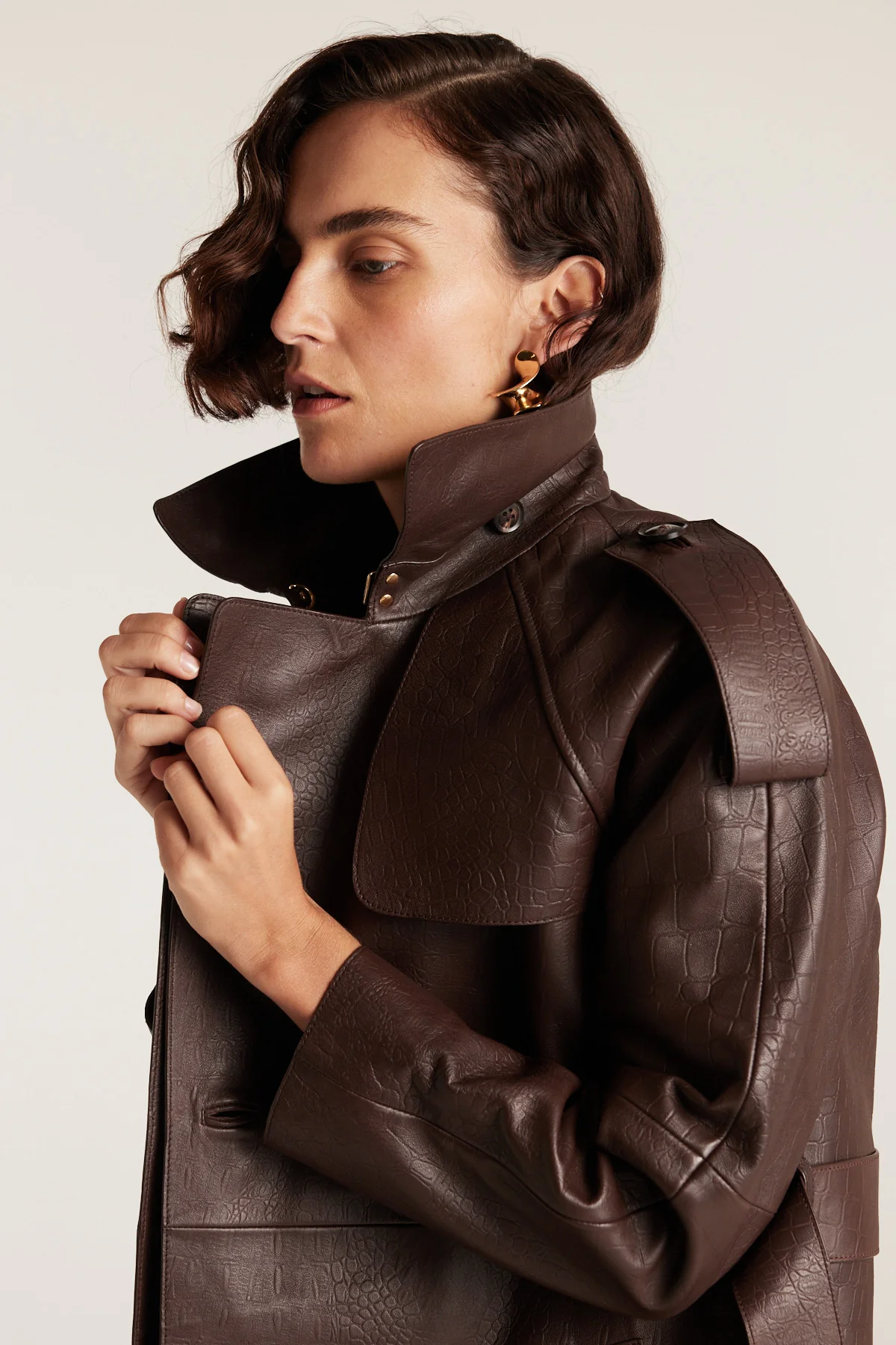 Croc Leather Trench - Chocolate - Image 11