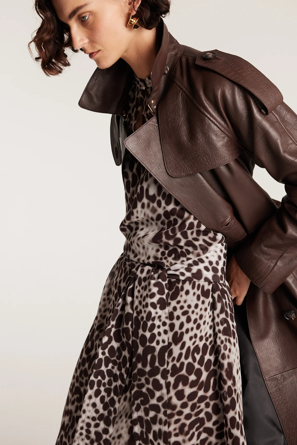 Croc Leather Trench - Chocolate - Image 12