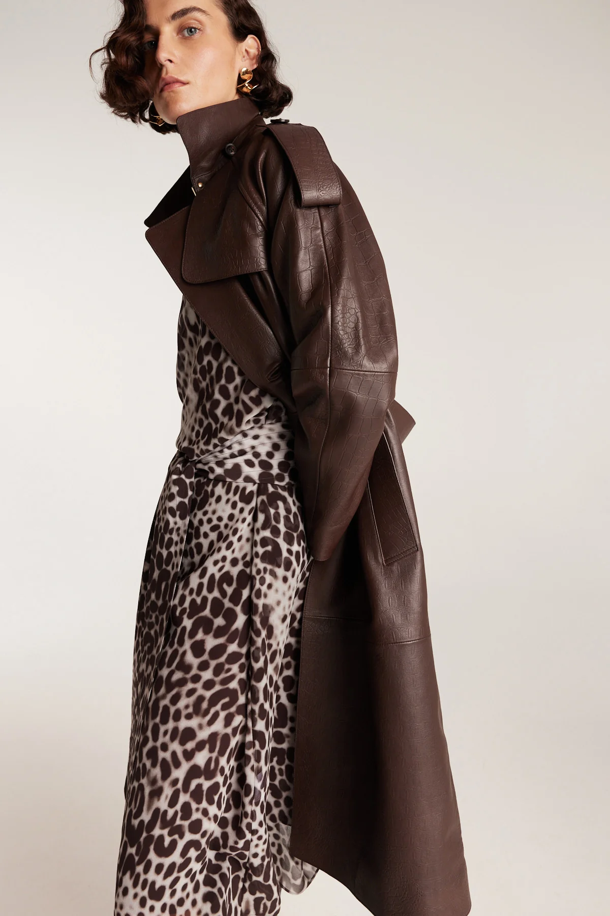 Croc Leather Trench - Chocolate - Image 13