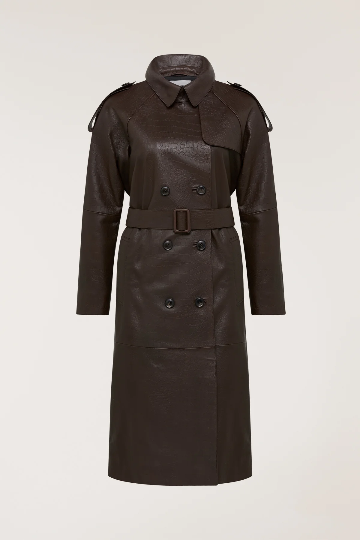 Croc Leather Trench - Chocolate - Image 3