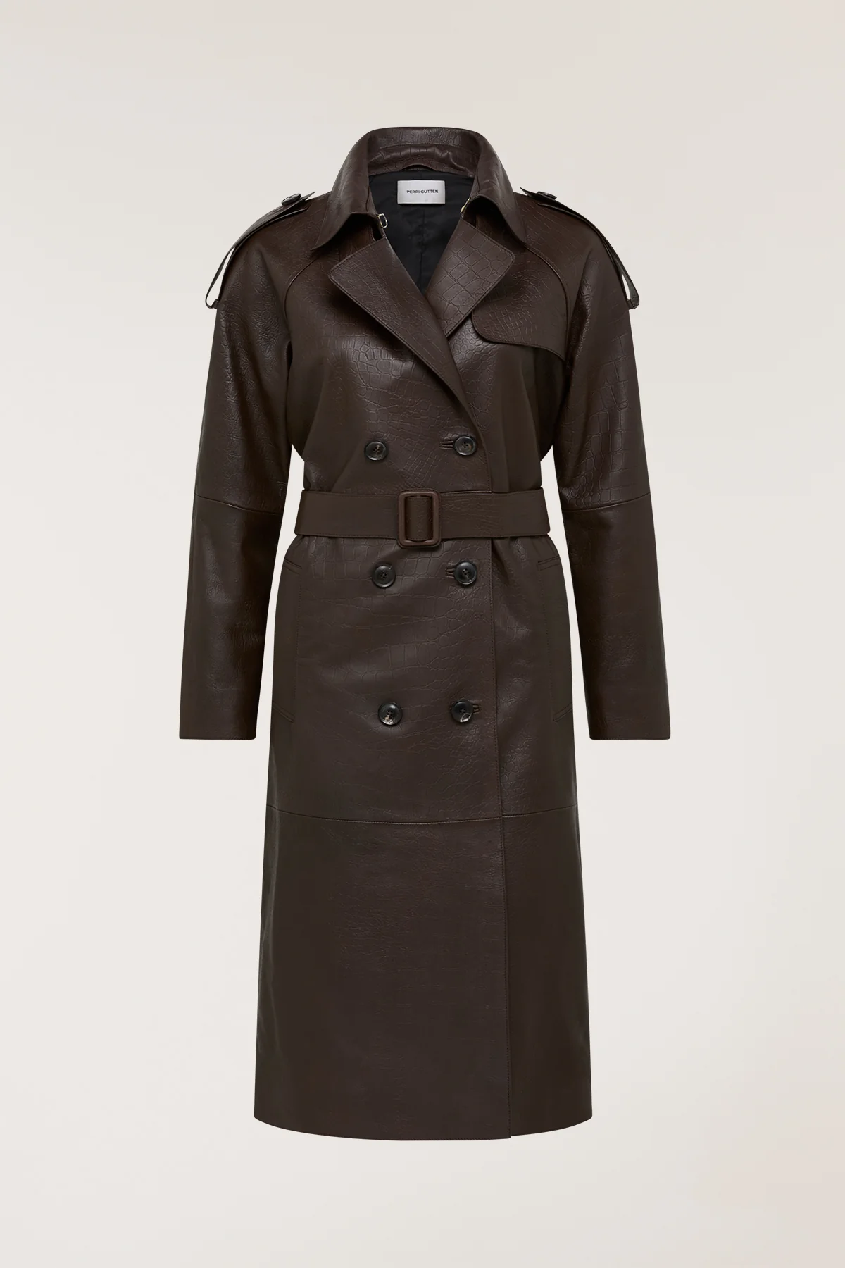 Croc Leather Trench - Chocolate - Image 4