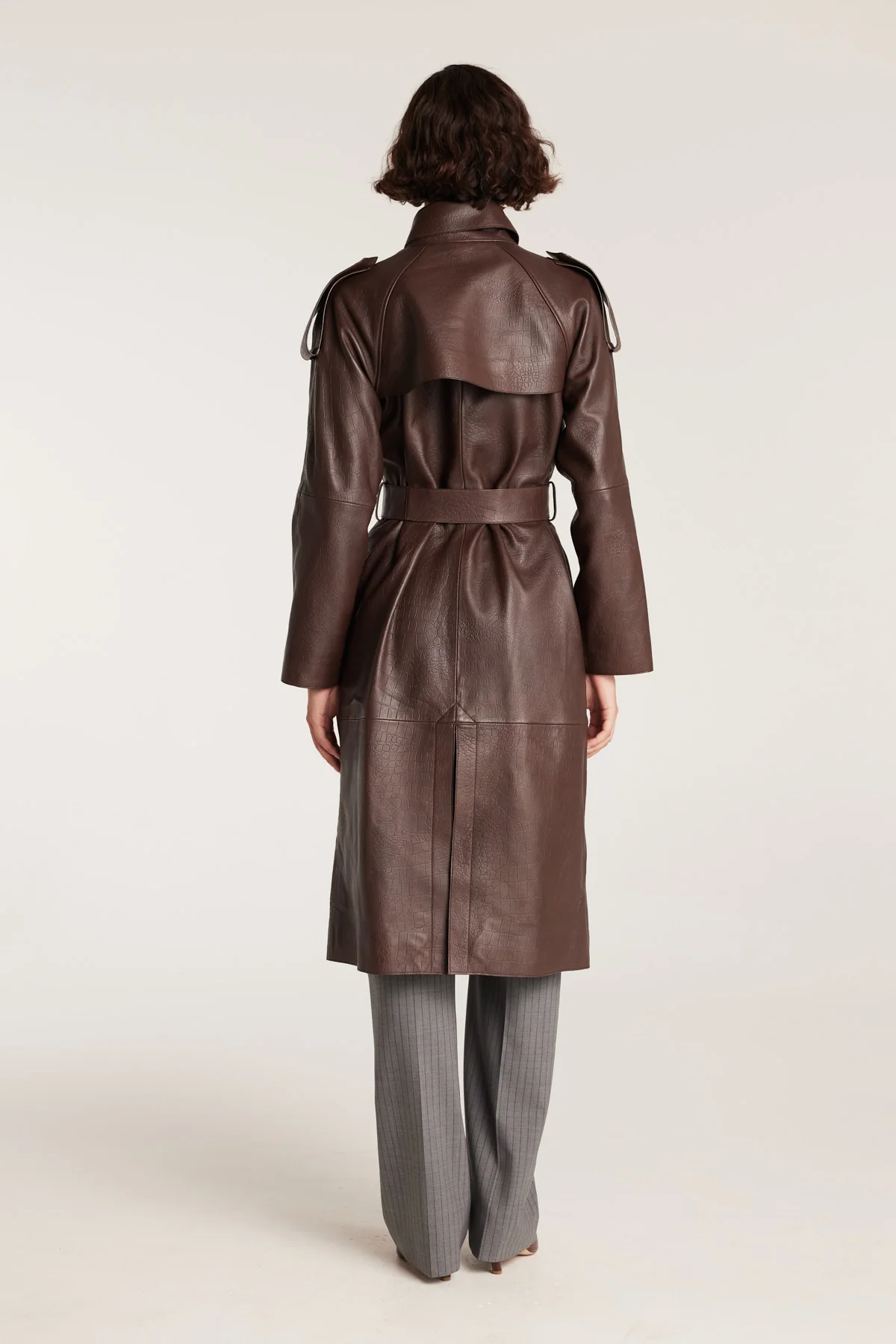 Croc Leather Trench - Chocolate - Image 5