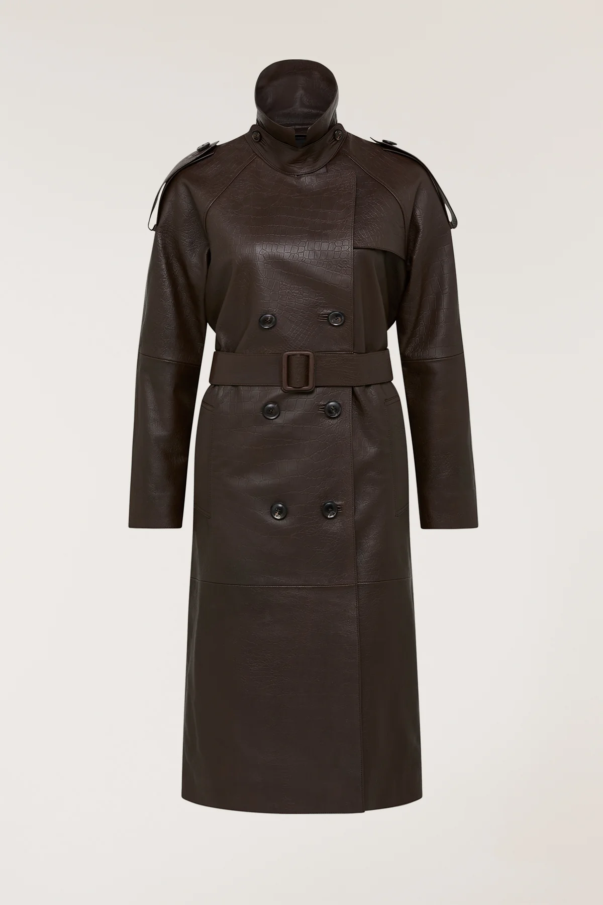 Croc Leather Trench - Chocolate - Image 6