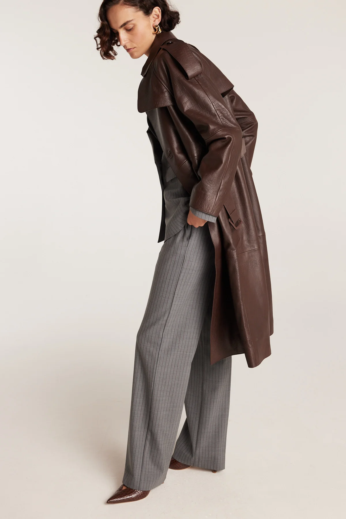 Croc Leather Trench - Chocolate - Image 8