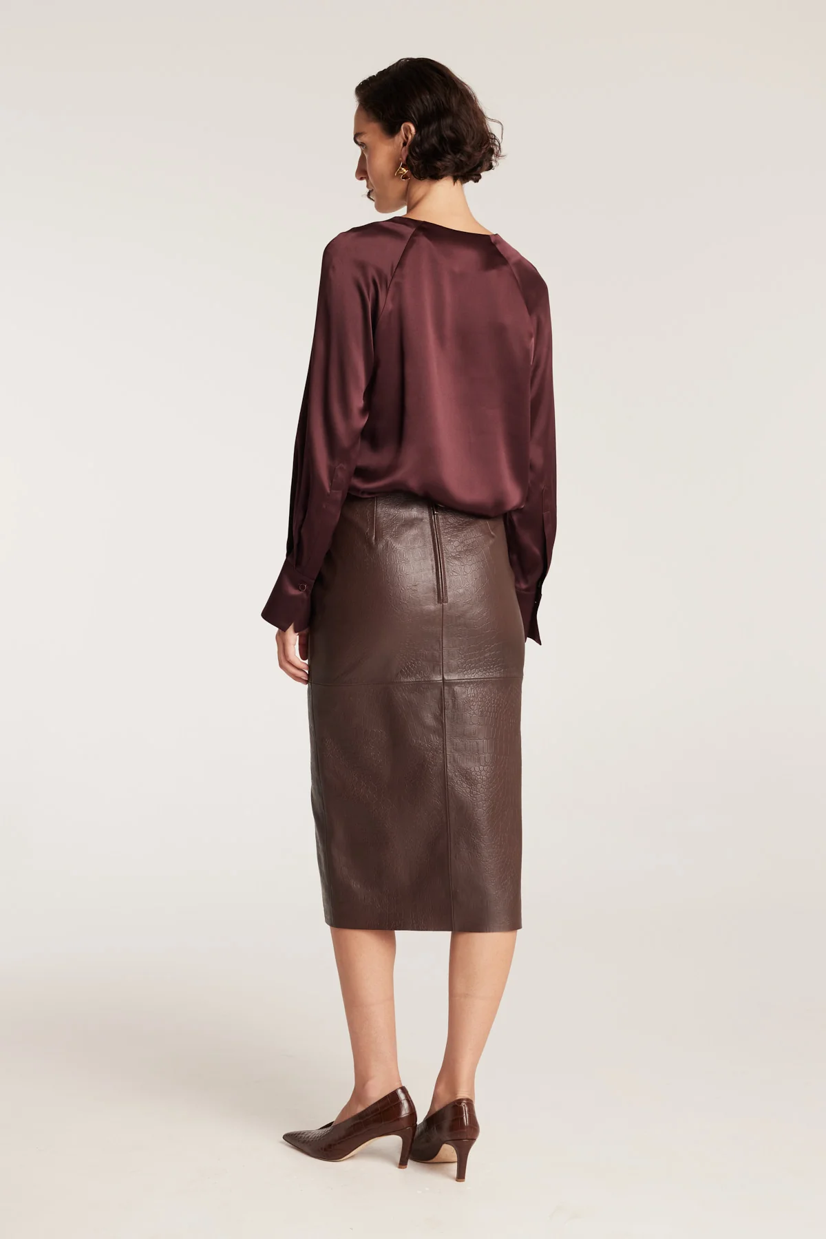 Croc Leather Skirt - Chocolate - Image 5
