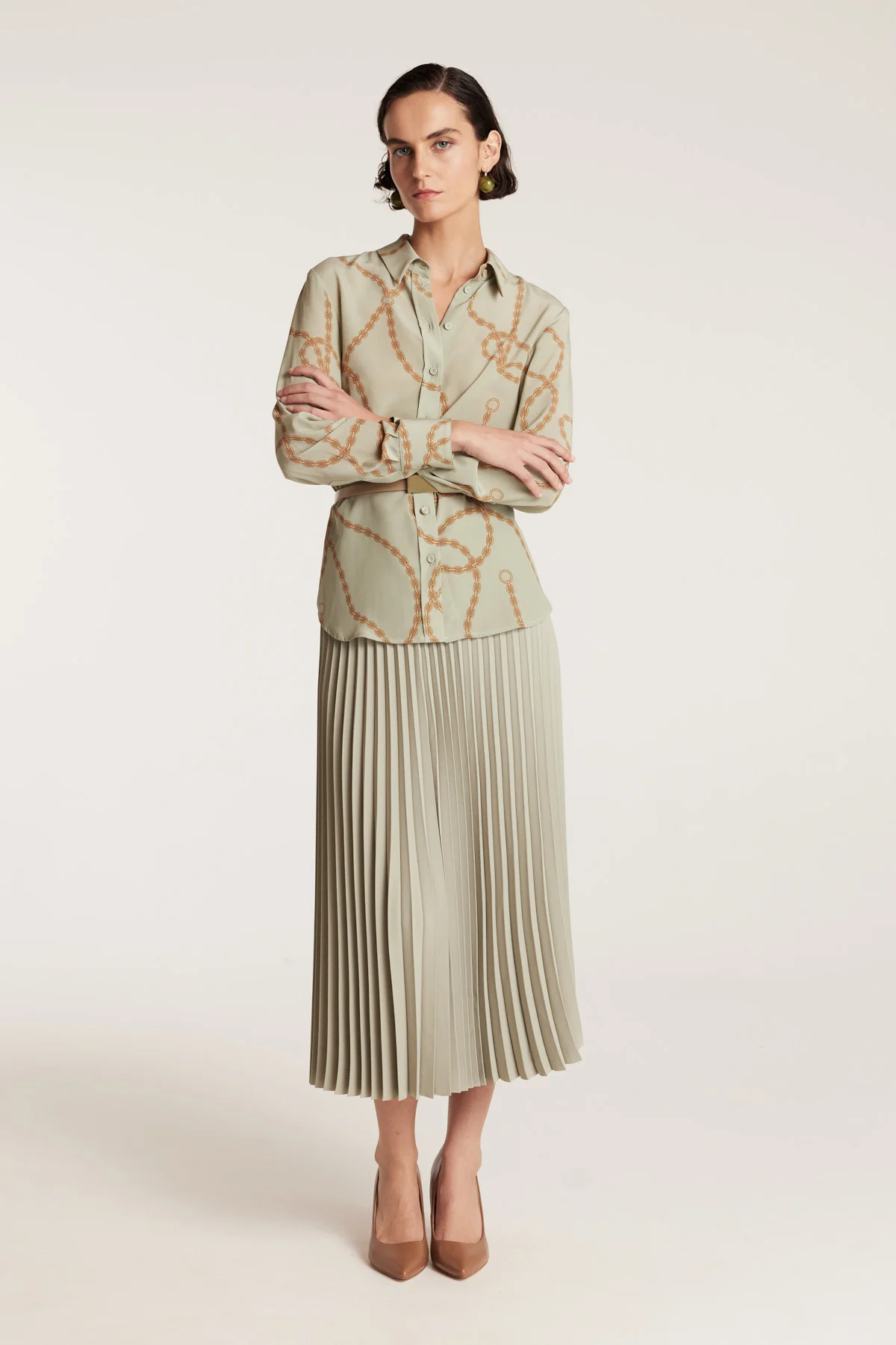 Collette Silk Shirt - Green/Gold