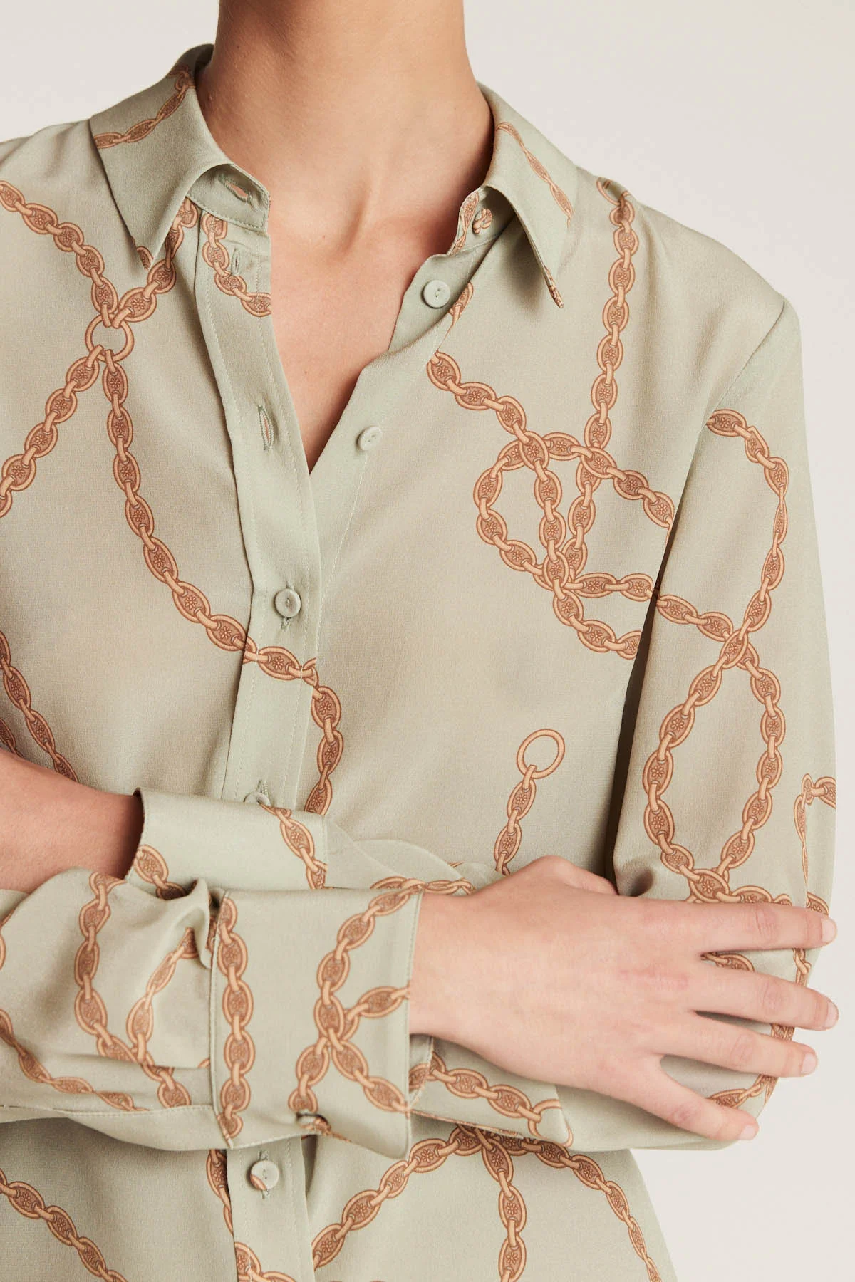 Collette Silk Shirt - Green/Gold - Image 2