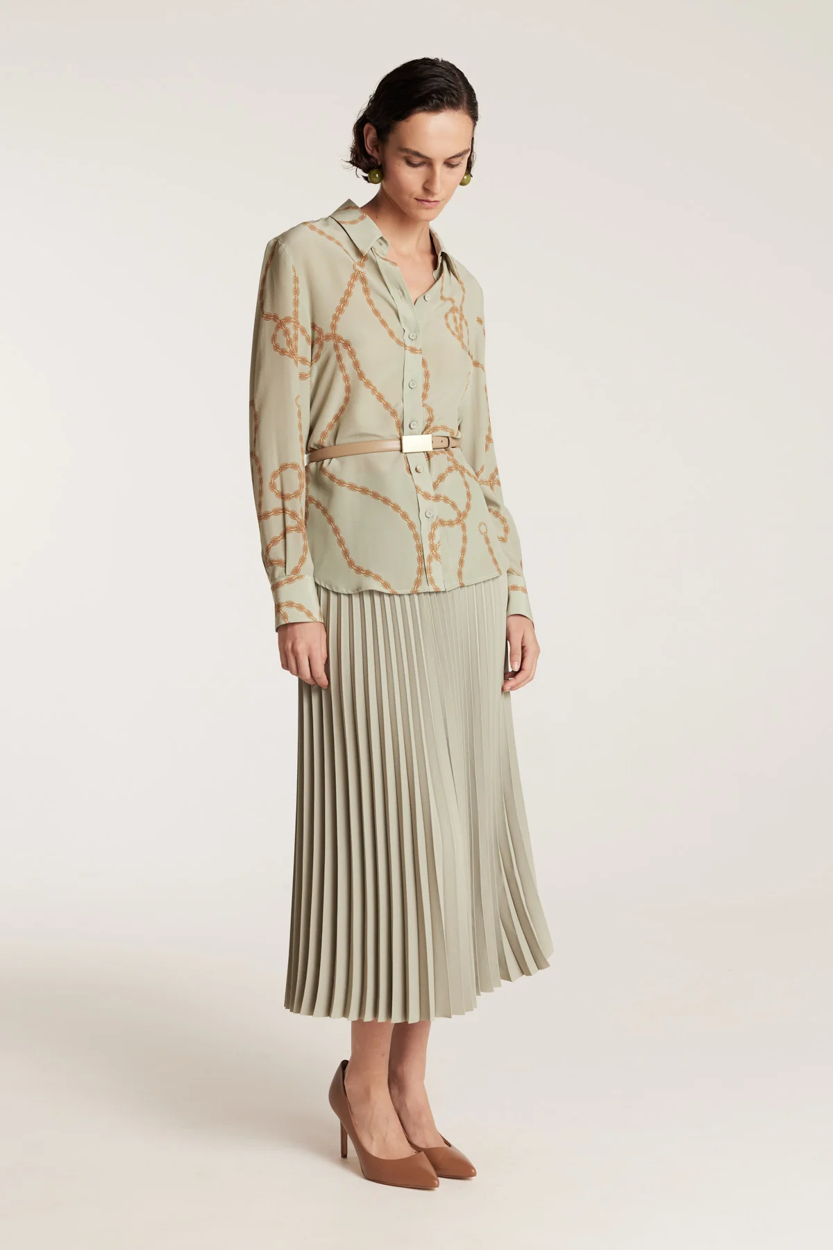 Collette Silk Shirt - Green/Gold - Image 3