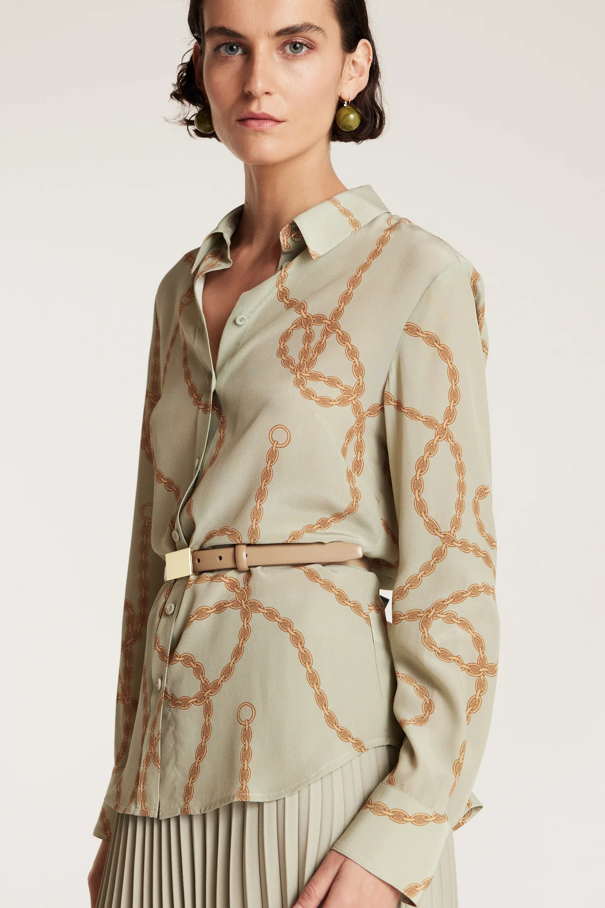Collette Silk Shirt - Green/Gold - Image 5