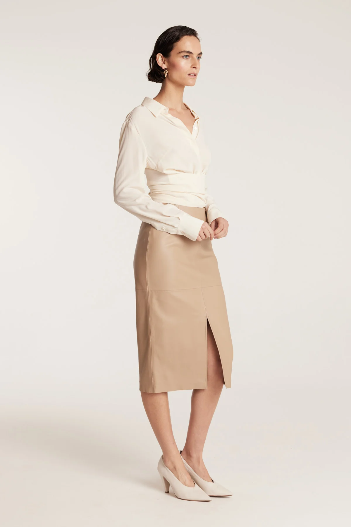 Wrap Silk Shirt - Cream - Image 3