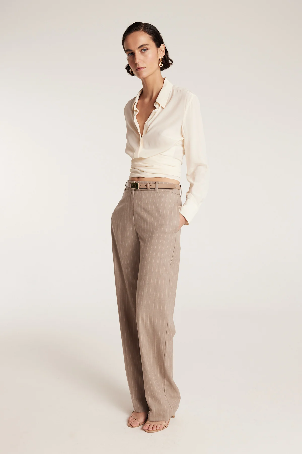Wrap Silk Shirt - Cream - Image 7
