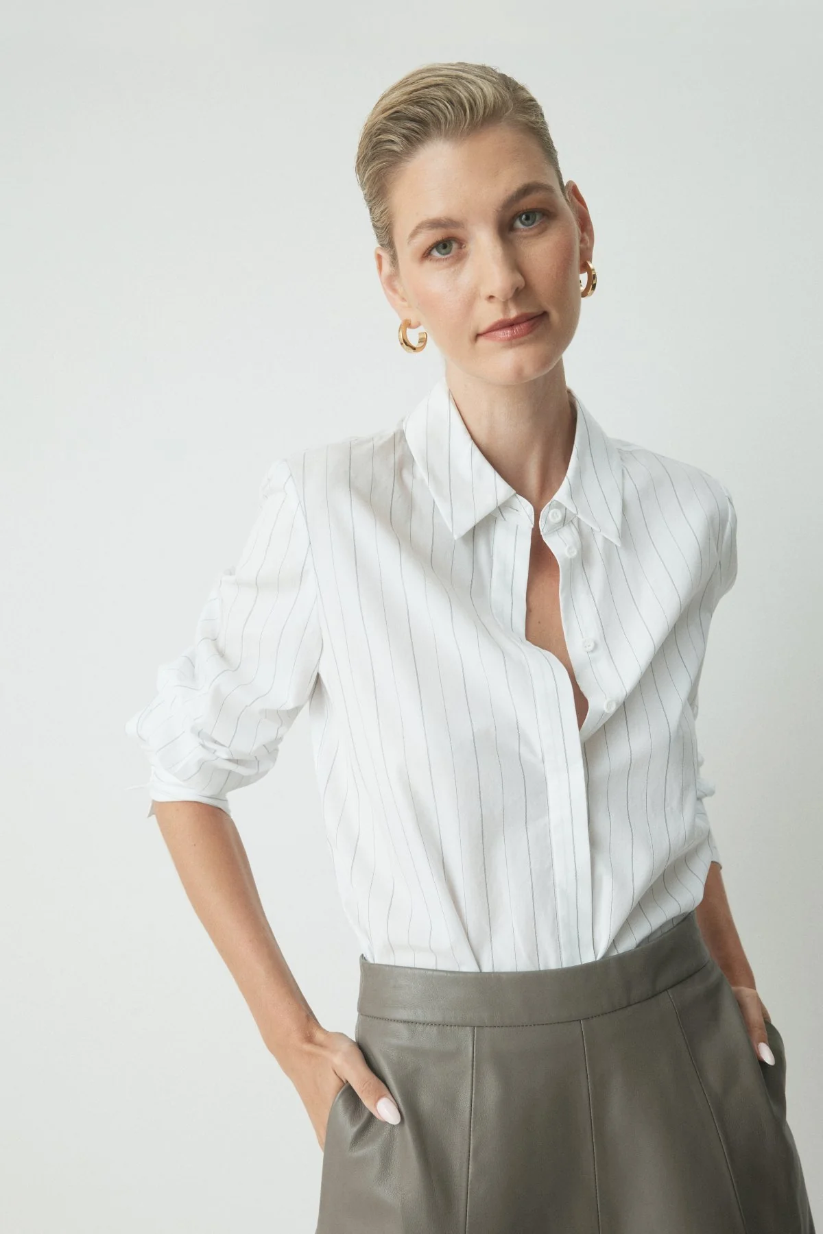 Emmery Stripe Cotton Shirt - Ivory/Navy - Image 2