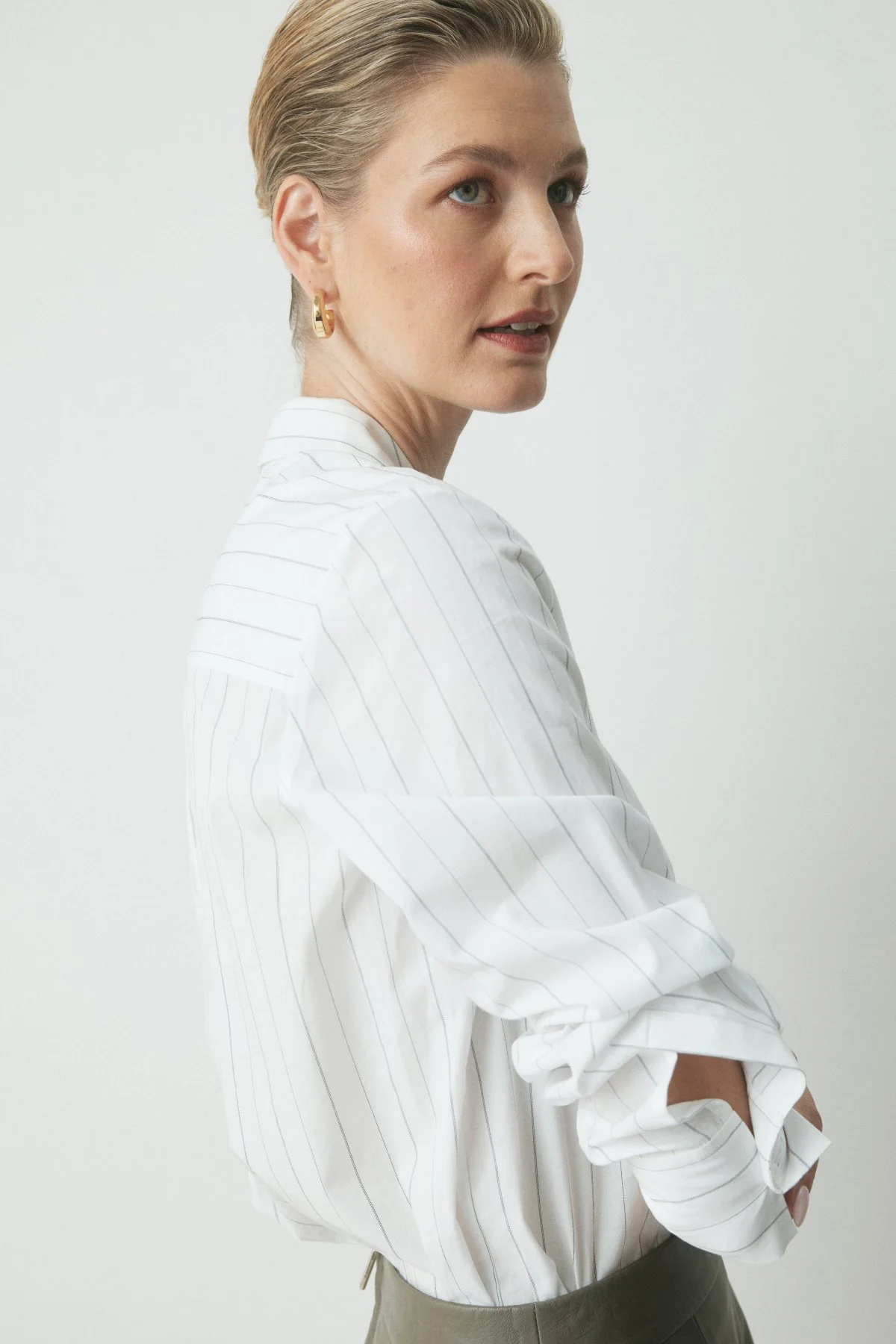 Emmery Stripe Cotton Shirt - Ivory/Navy - Image 5