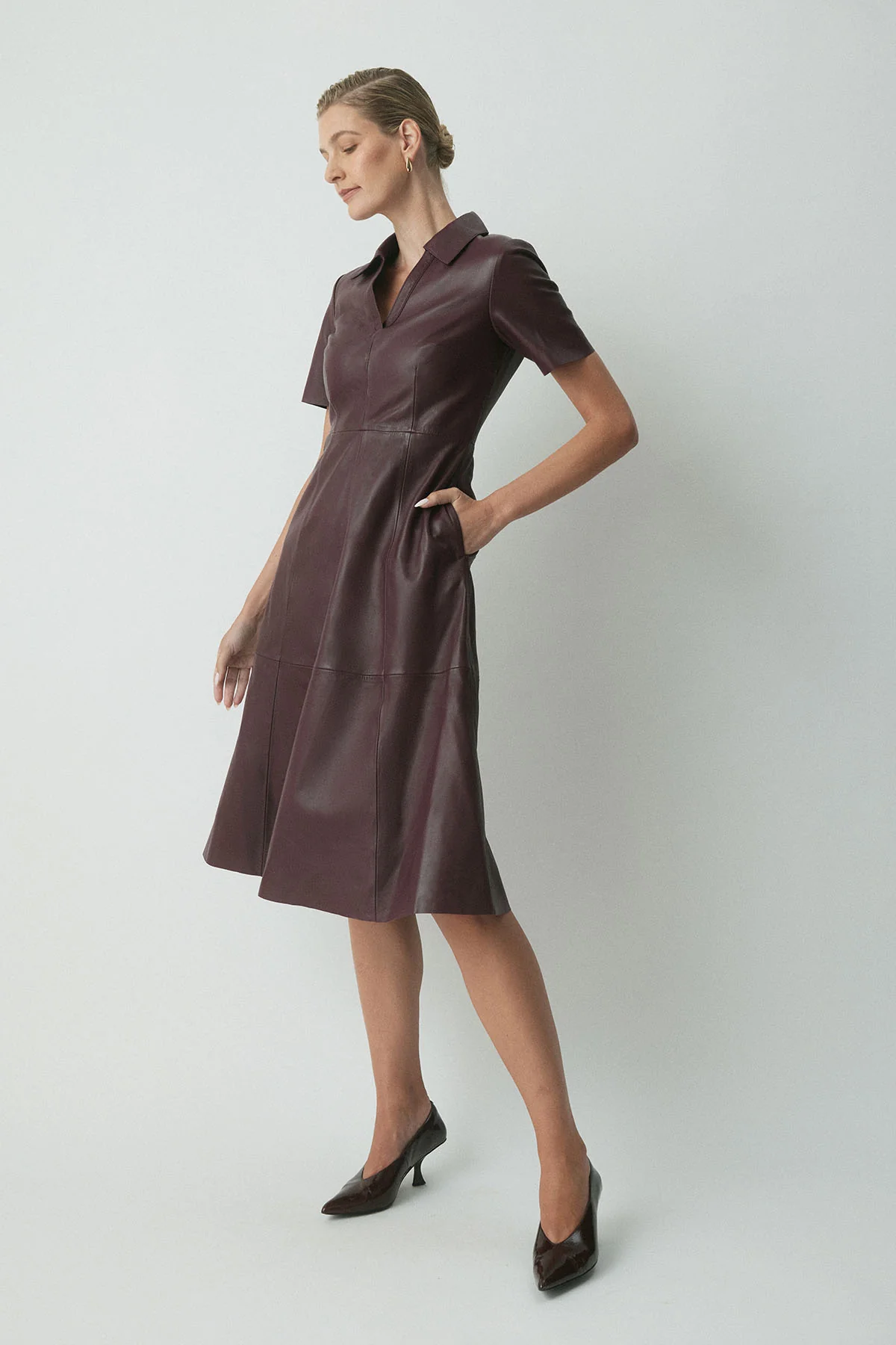 Florence Leather Dress - Burgundy - Image 3