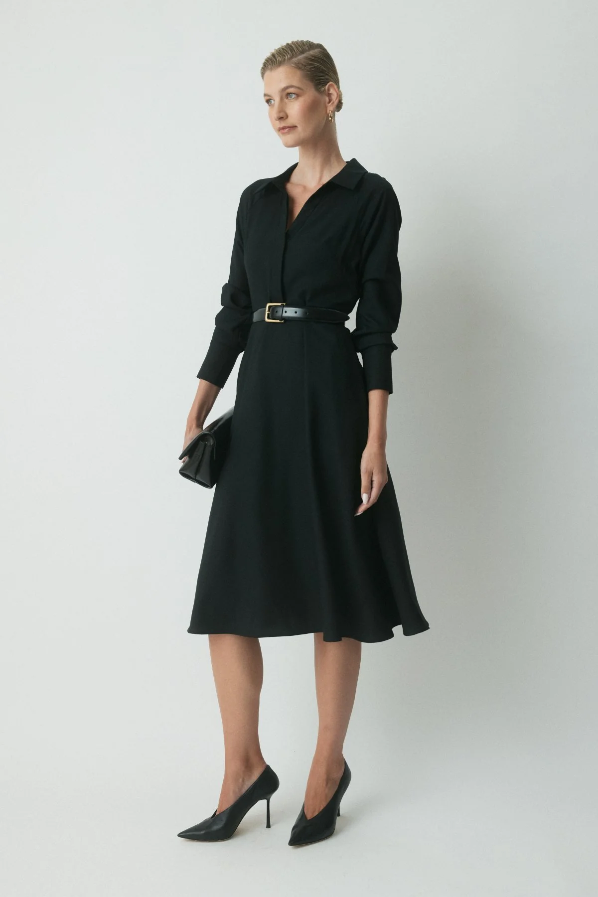 Genevieve Wool Shirtdress - Black - Image 3