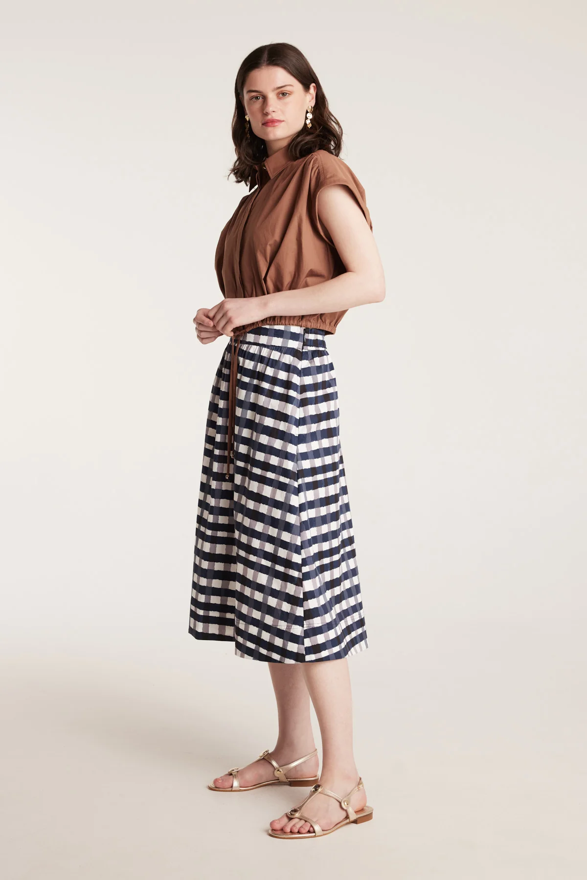 Gingham Cotton Skirt - Indigo - Image 3