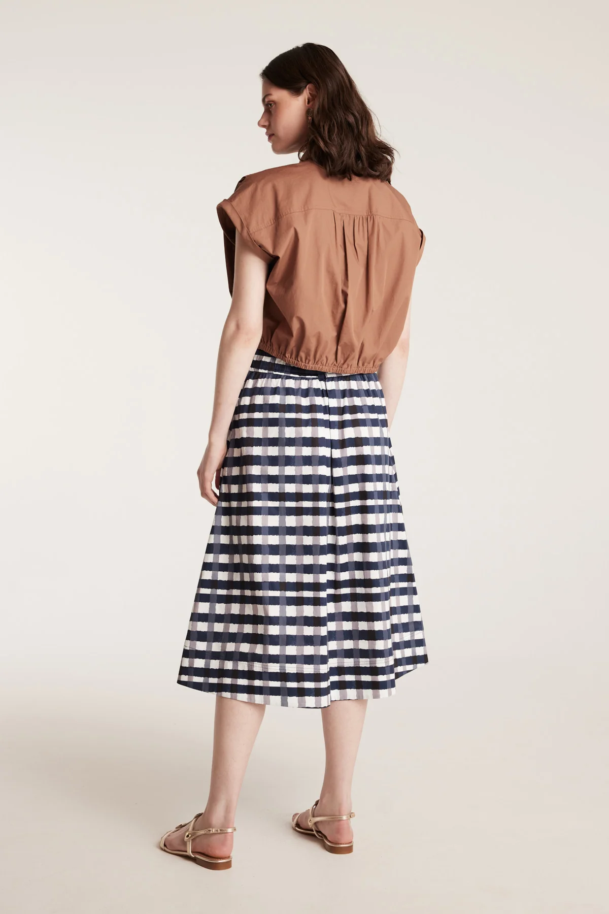 Gingham Cotton Skirt - Indigo - Image 4
